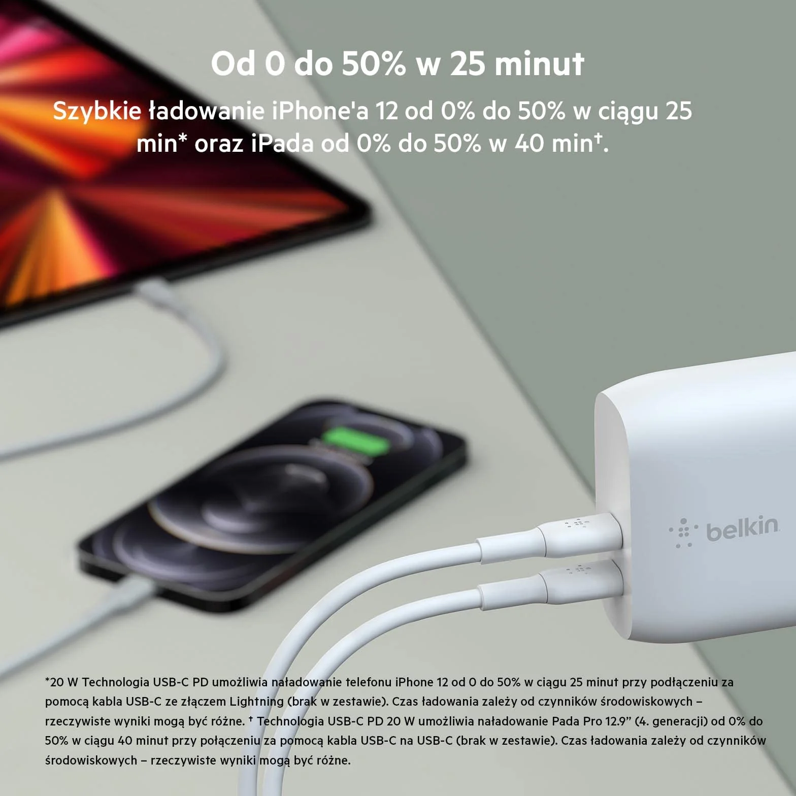 Belkin 40 W USB-C PD Ładowarka sieciowa (2 porty USB-C zapewniające 20 W na port z Power Delivery do szybkiego ładowania iPhone’a 14/14 Plus, 13, Pro/Pro Max, Mini, iPad Pro, Galaxy i innych urządzeń)