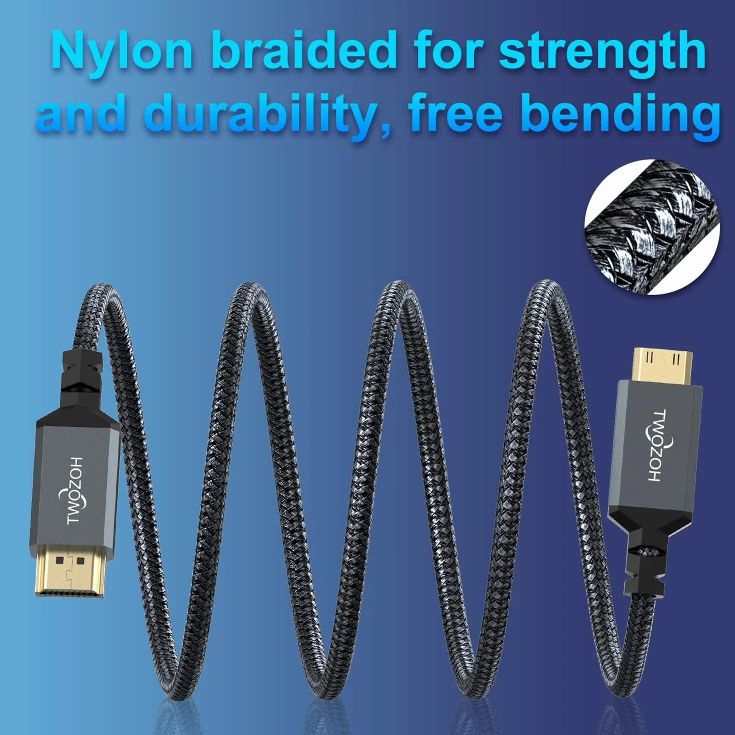 Twozoh Kabel Mini HDMI na HDMI 0,3M 4K 60Hz HDMI 2.0 pleciony przewód