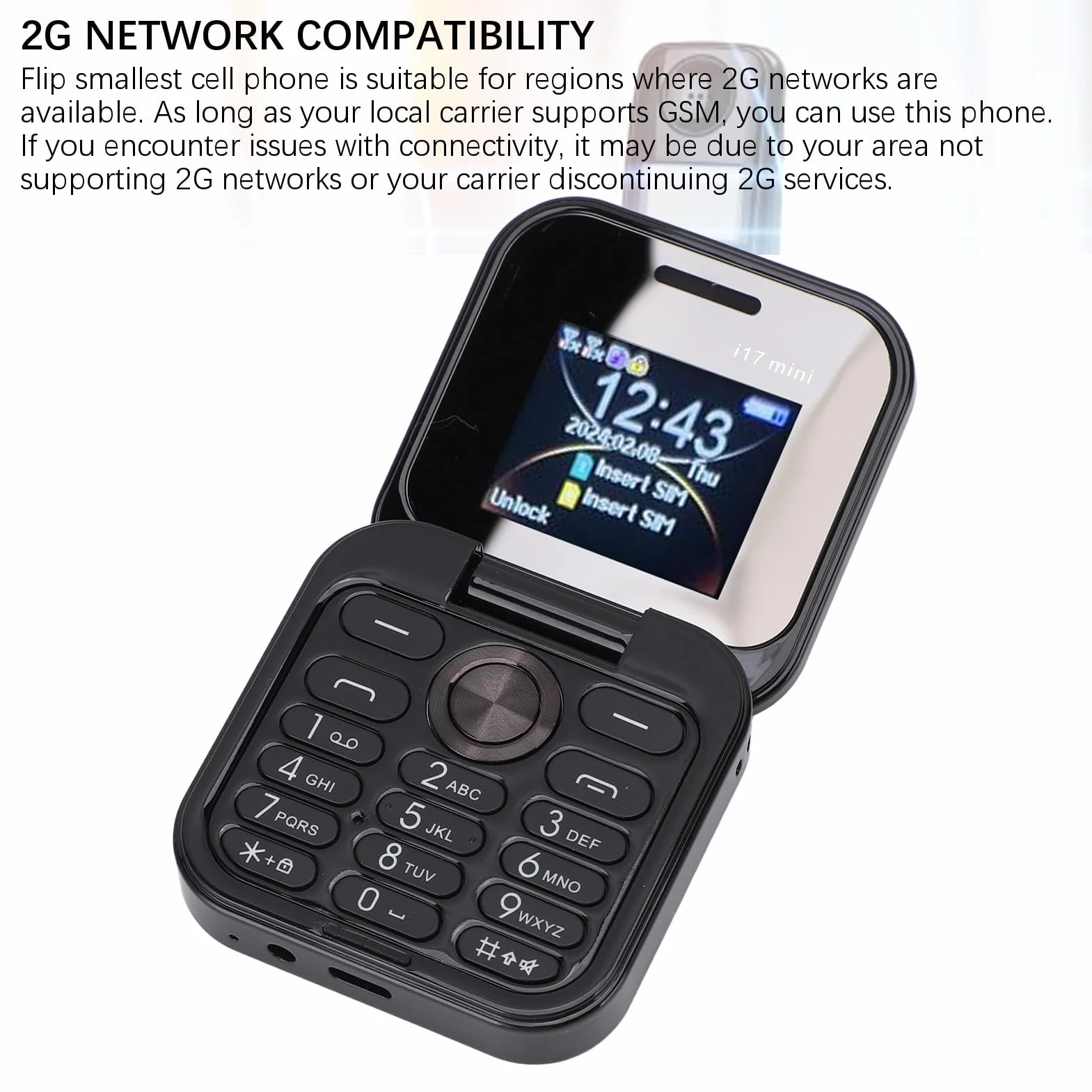 Zunate Odblokowany telefon komórkowy z klapką dla seniorów, podstawowy 2G, łatwy w użyciu, najmniejszy telefon komórkowy z dużymi przyciskami, radio FM, latarka LED, podwójna karta SIM Nano