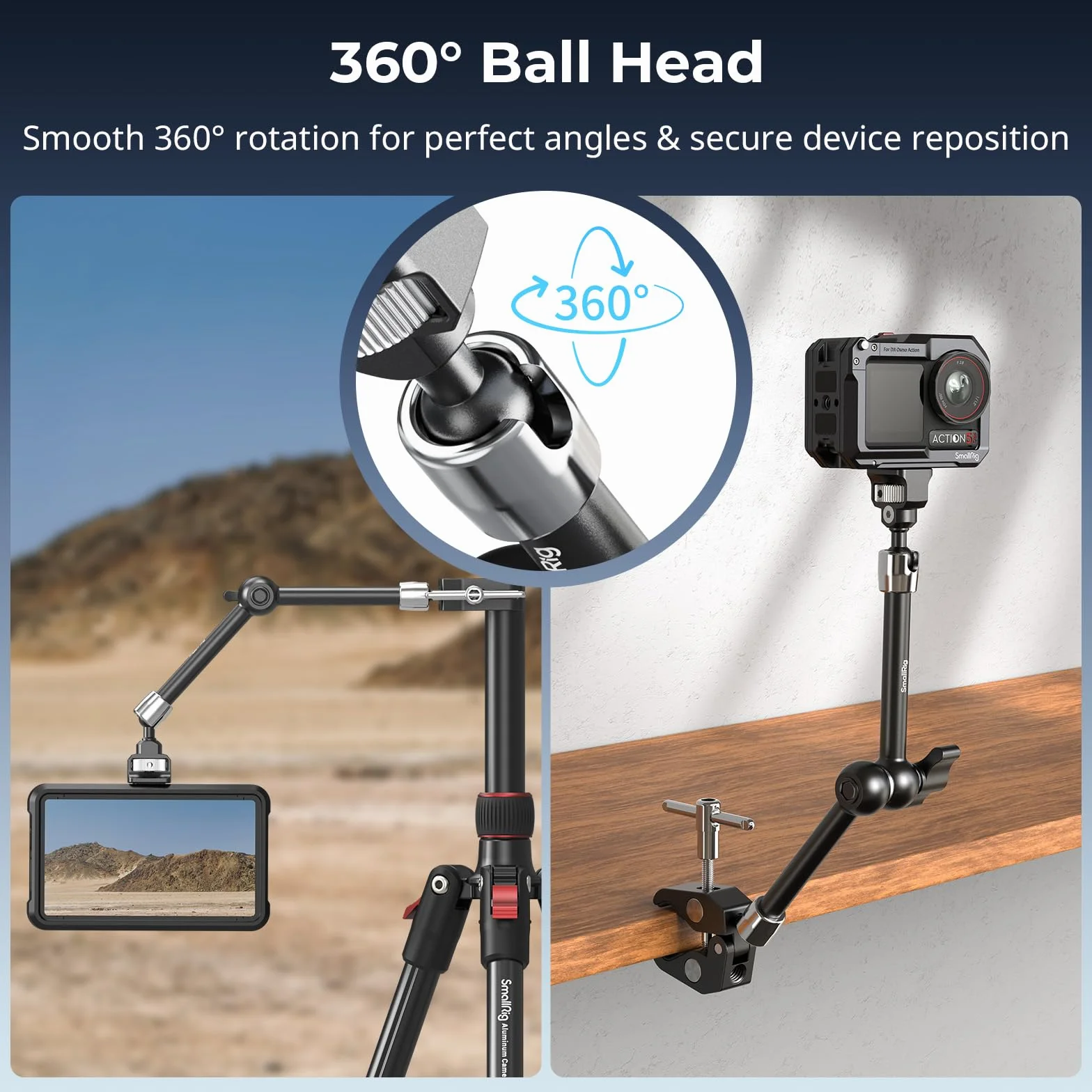 SMALLRIG Ramię Magic Arm 11 cali z zaciskiem w kształcie kraba, ramię ze śrubą 1/4"-20 i chowanymi bolcami, do kamer sportowych, monitorów, lamp wideo i mikrofonów - 5311