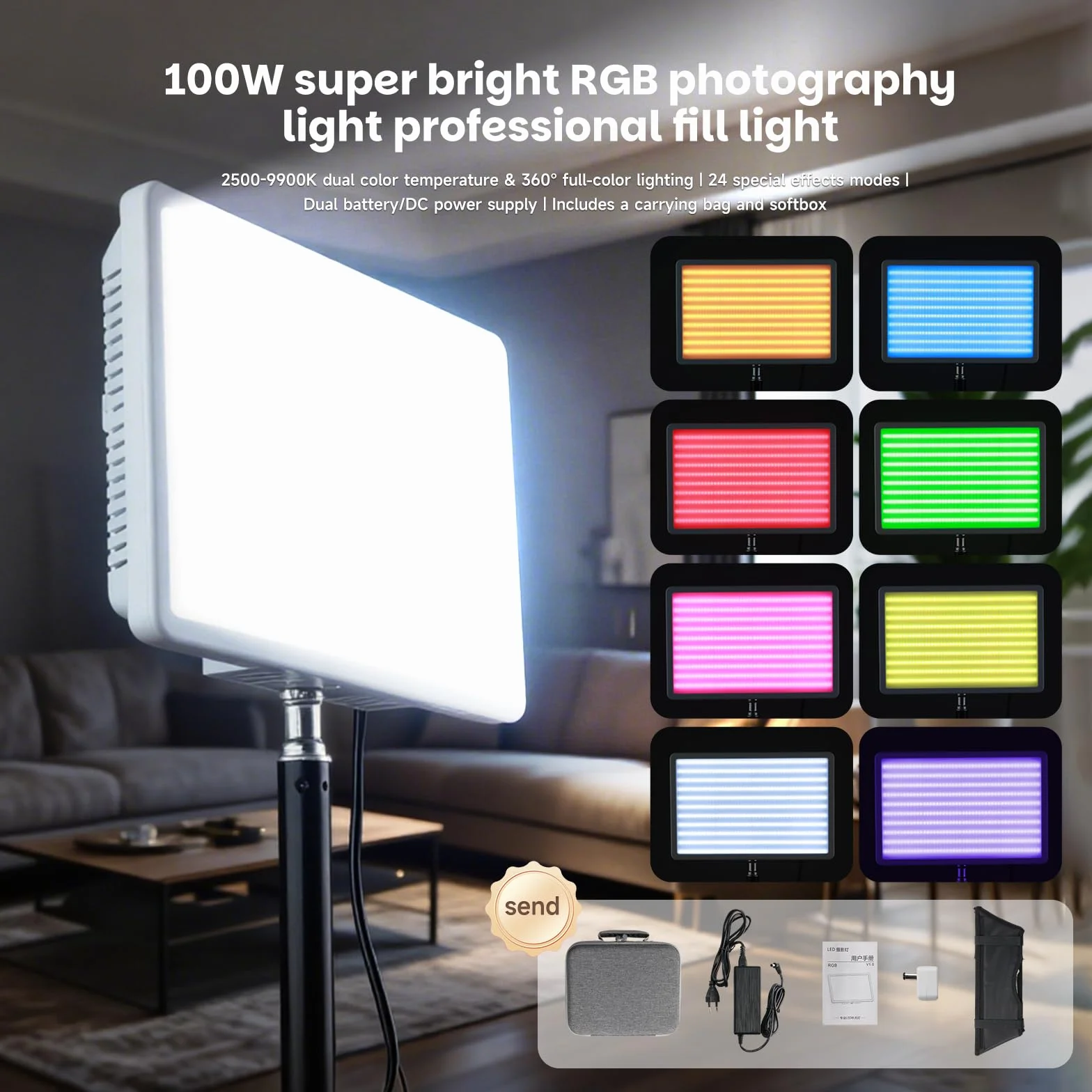 Oświetlenie fotograficzne LED RGB 100 W i oświetlenie studyjne, profesjonalna lampa wideo z zestawem oświetlenia Softbox, ciągłe światło do selfie do podcastów, YouTube, wideo i fotograficznych.