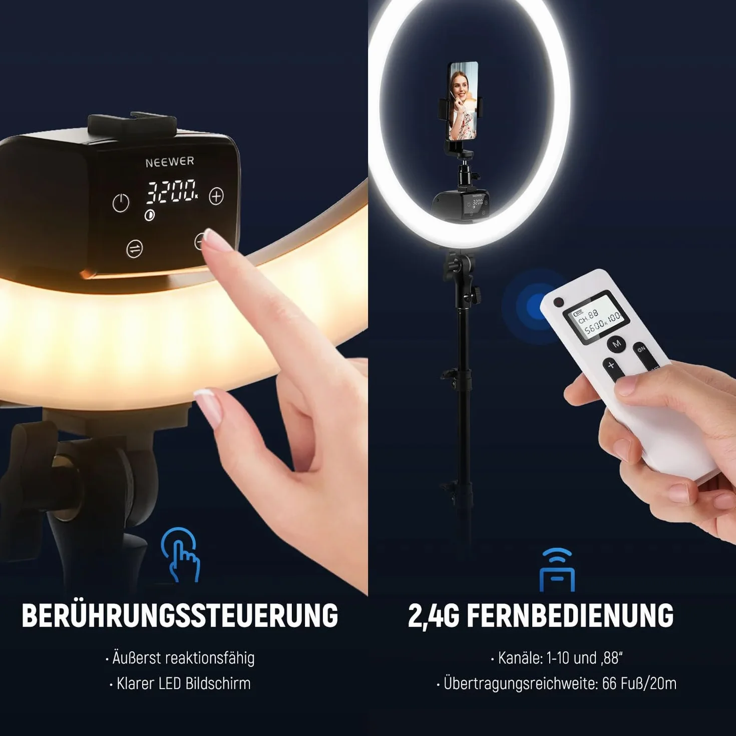 SRP18-2.4G lampa pierścieniowa LED z pilotem zdalnego sterowania i ściereczką z mikrofibry Keepdrum