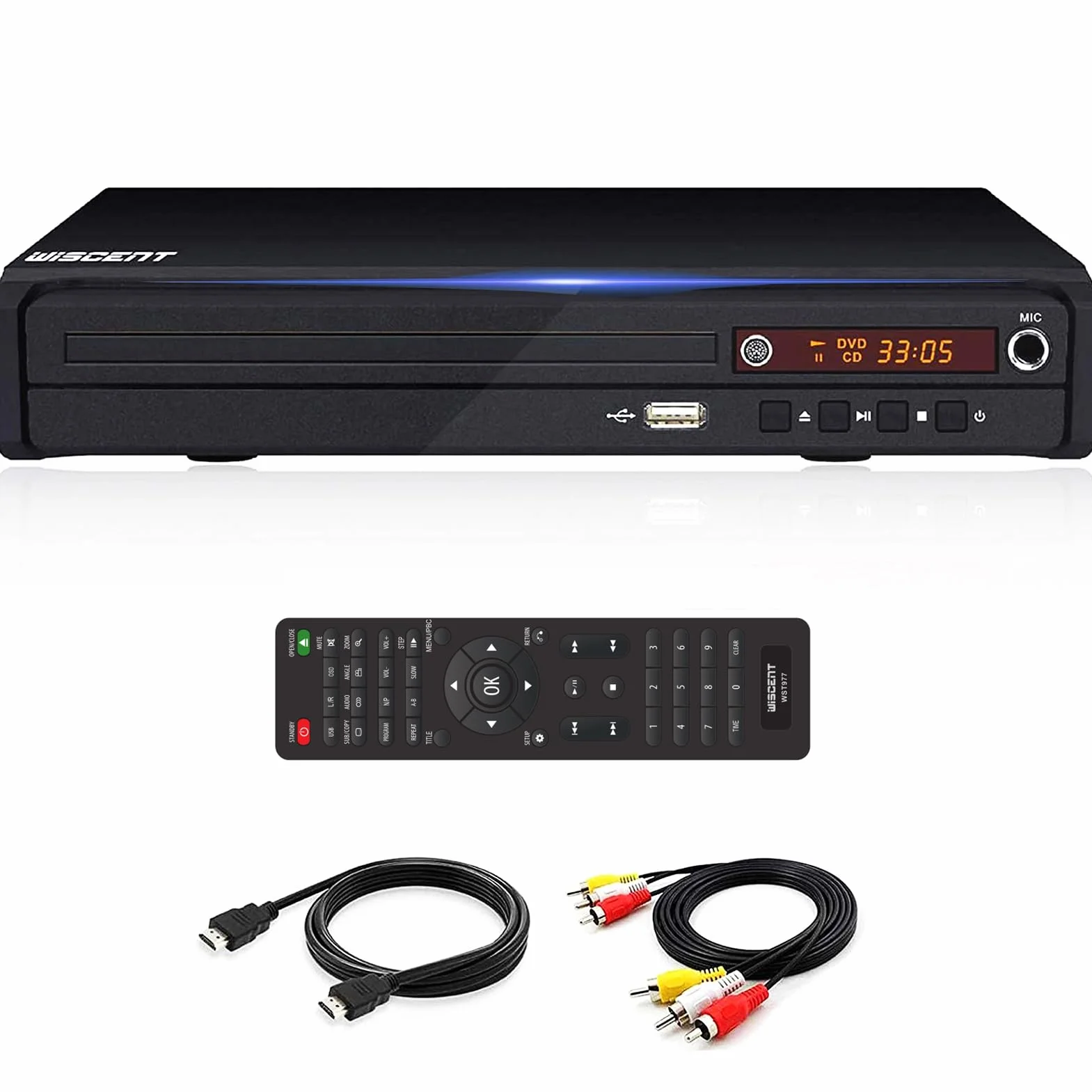 Odtwarzacz DVD do TV, DVD/CD, MP3 z wtyczką USB, wyjście HDMI i AV (kabel HDMI i AV w zestawie), pilot (bez Blu-Ray)