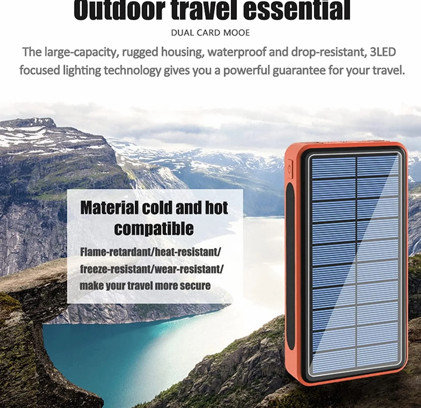 Ładowarka solarna 10 0000 mAh, przenośna ładowarka do szybkiego ładowania, zewnętrzna bateria zapasowa, ogromna pojemność do smartfonów, tabletów, konsol do gier (pomarańczowa)