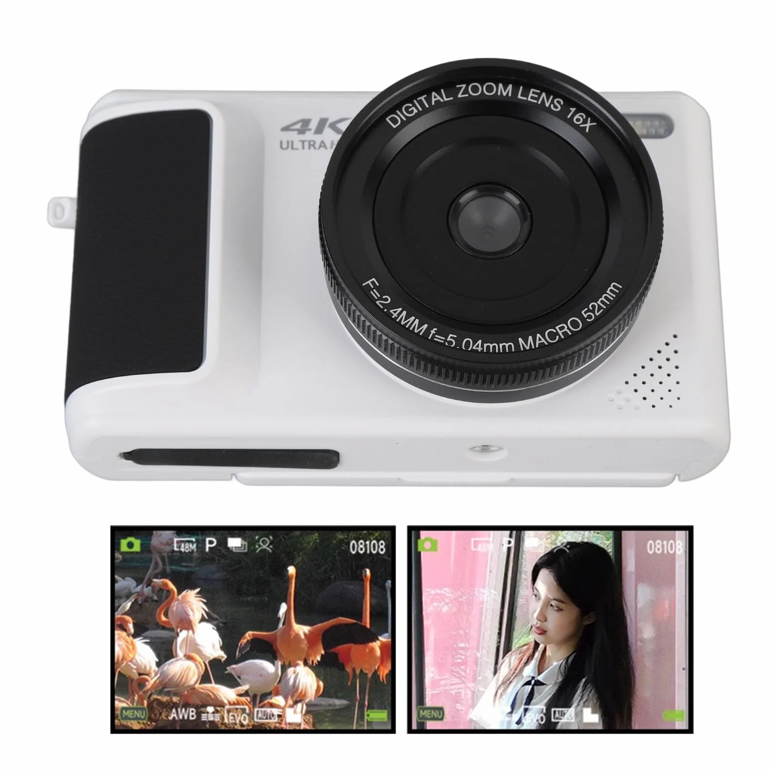 Aparat Cyfrowy 4K 64MP z automatyczną regulacją Ostrości i Bezlusterkowym Aparatem do Selfie do Robienia zdjęć (WHITE)