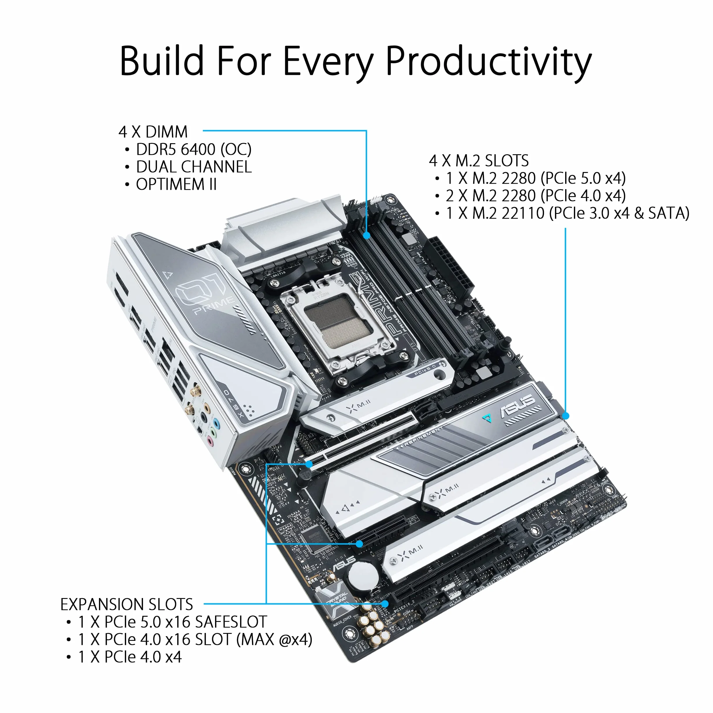 ASUS 90MB1BL0-M0EAY0 PRIME X670E-PRO WiFi płyta główna do gier AMD AM5 (Ryzen 7000, ATX, PCIe 5.0, 4. M.2, pamięć DDR5, USB 3.2 Gen 2 Typ-C, Aura Sync oświetlenie RGB)
