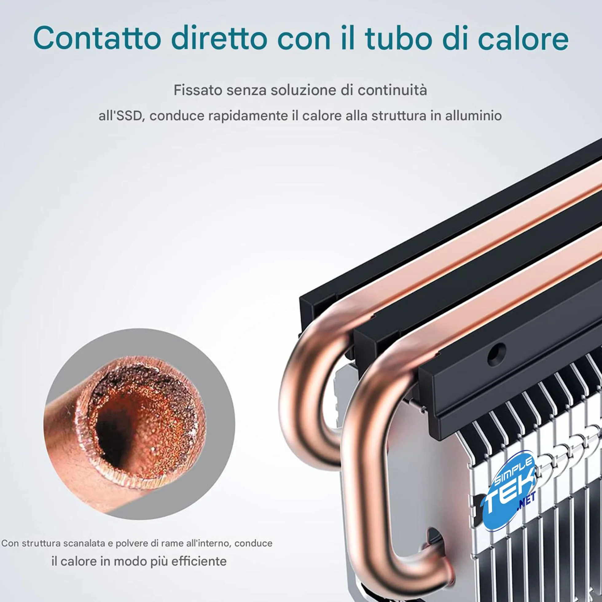 SIMPLETEK Aktywny radiator z wentylatorem do SSD M.2 2280 NVME / SATA – model G-M2HP04-F z rurą grzewczą i sterowaniem PWM