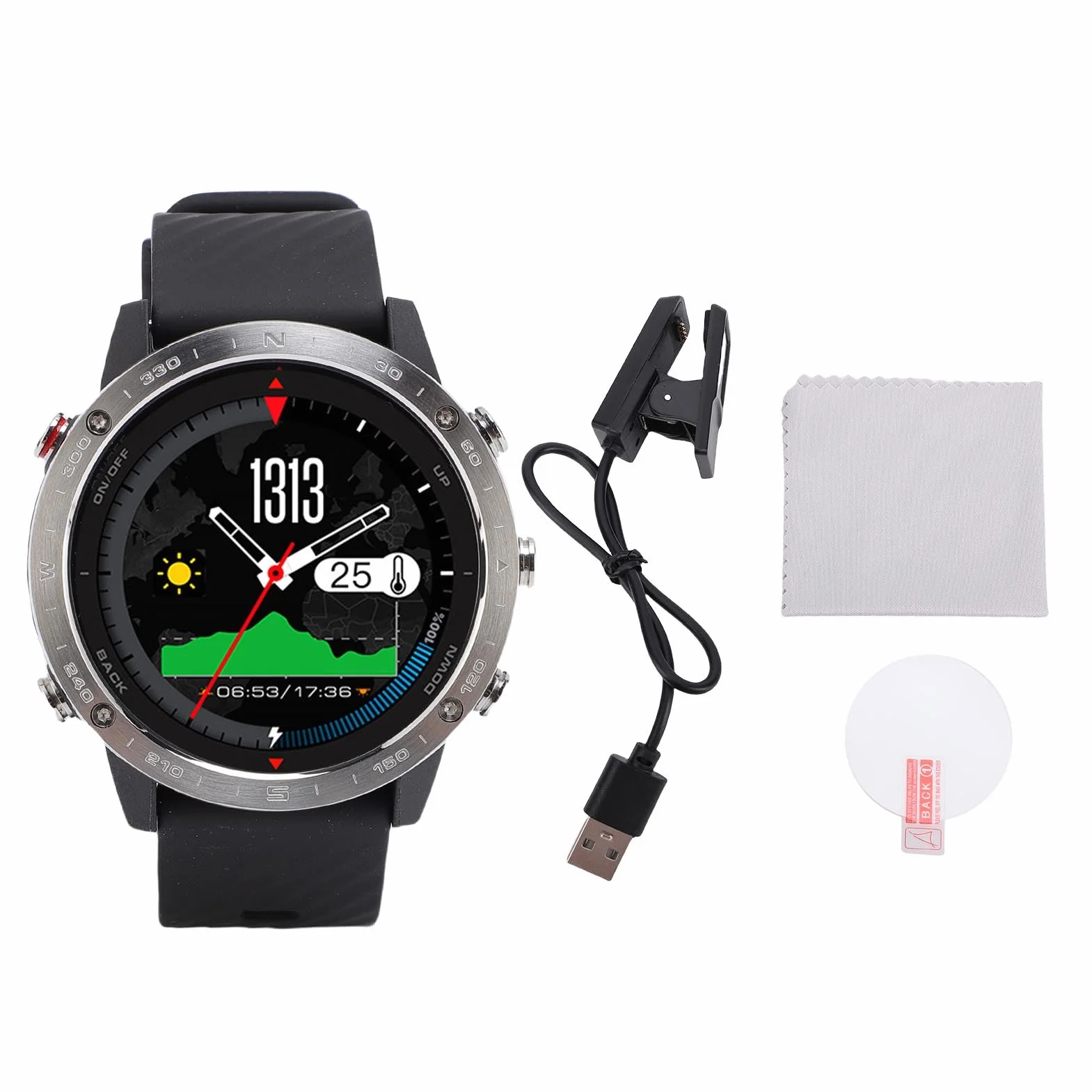 Cosiki Running Watch, Lekki 320 MAh Solidne Wodoodporne Okrągły Inteligentny Zegarek do Pieszych Wędrówek (BLACK)
