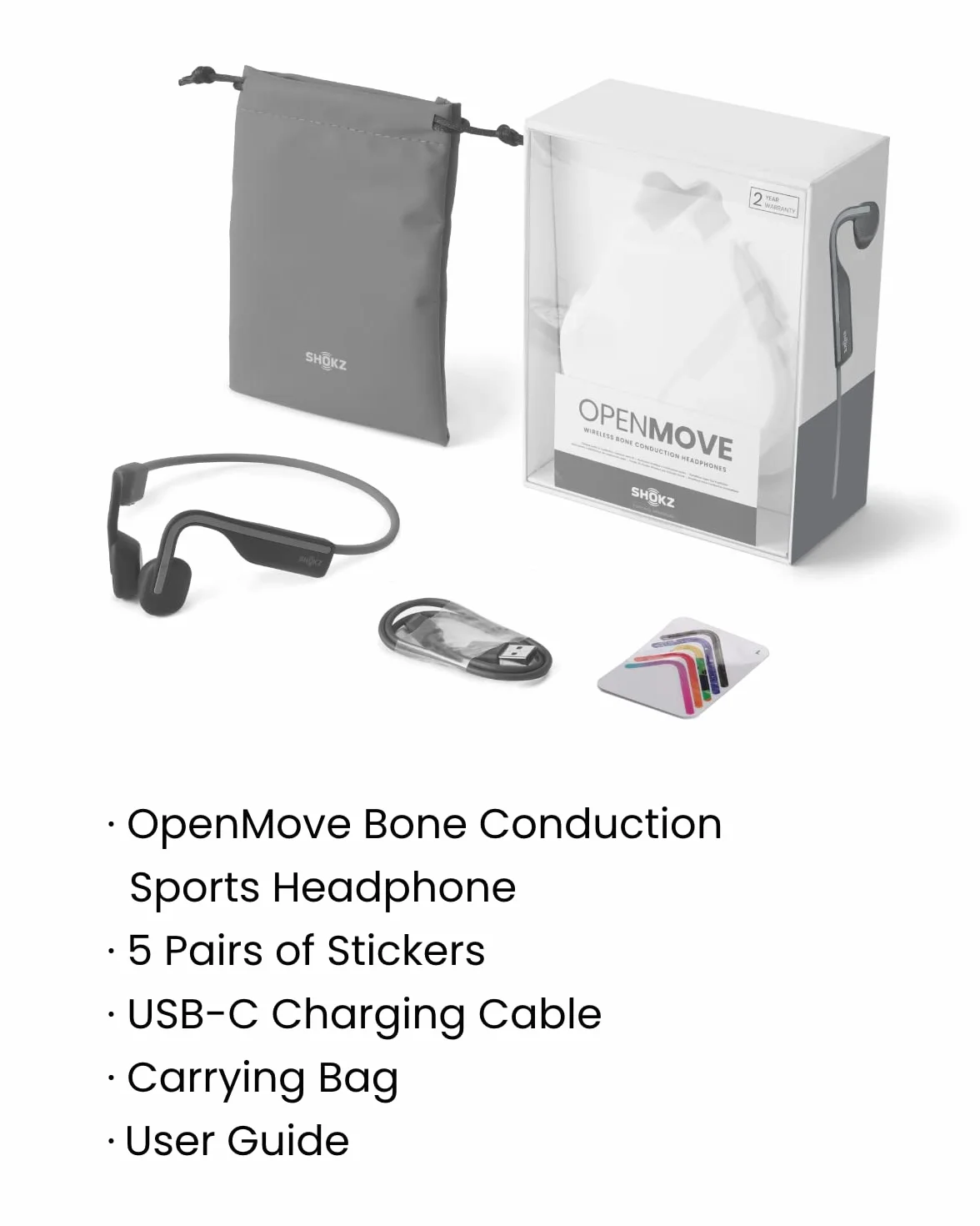 SHOKZ OpenMove Przewodnictwo Kostne, Bezprzewodowe Bluetooth 5.1, Otwarte Uszy, Czysty Dźwięk, Bateria 6h, Waga 29g, IP55, Słyszy Ruch i Otoczenie, do Biegania, Treningu i Codziennego Użytku,Szary