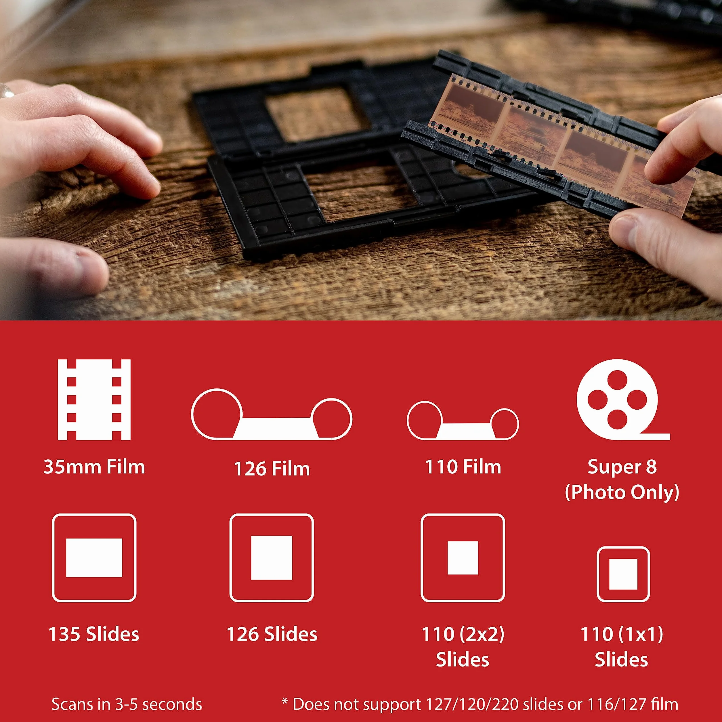 Skaner do filmów Magnasonic All-in-One 25MP z dużym wyświetlaczem 5" i HDMI – konwertuje klisze 35mm/126/110/Super 8 i slajdy 135/126/110 na zdjęcia cyfrowe, wbudowana pamięć