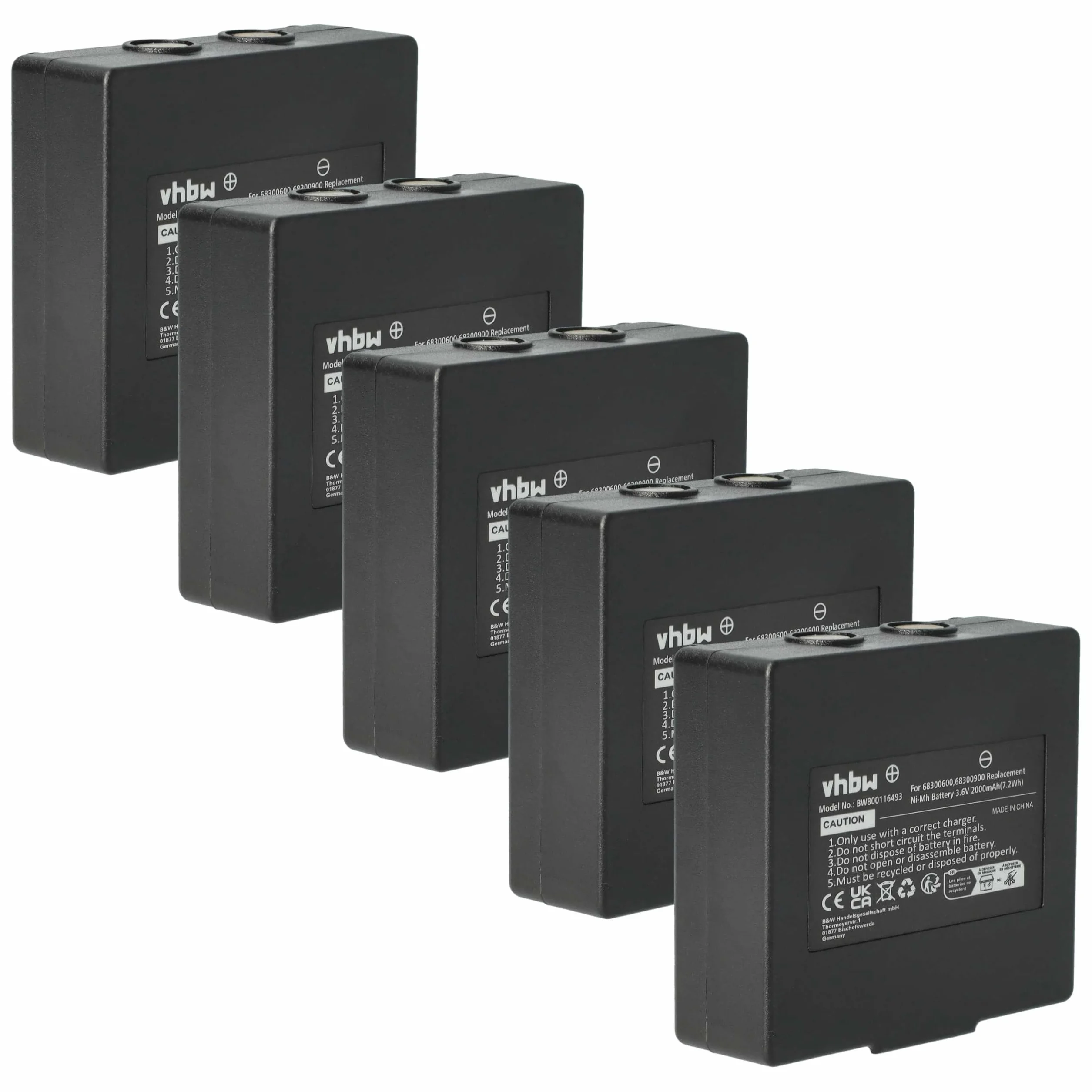 vhbw Bateria 5 X kompatybilna z Hetronic Harris P7370, P5470, P7300, P7350 przemysłowy pilot zdalnego sterowania operatora (2000 mAh, 3,6 V, NiMH)