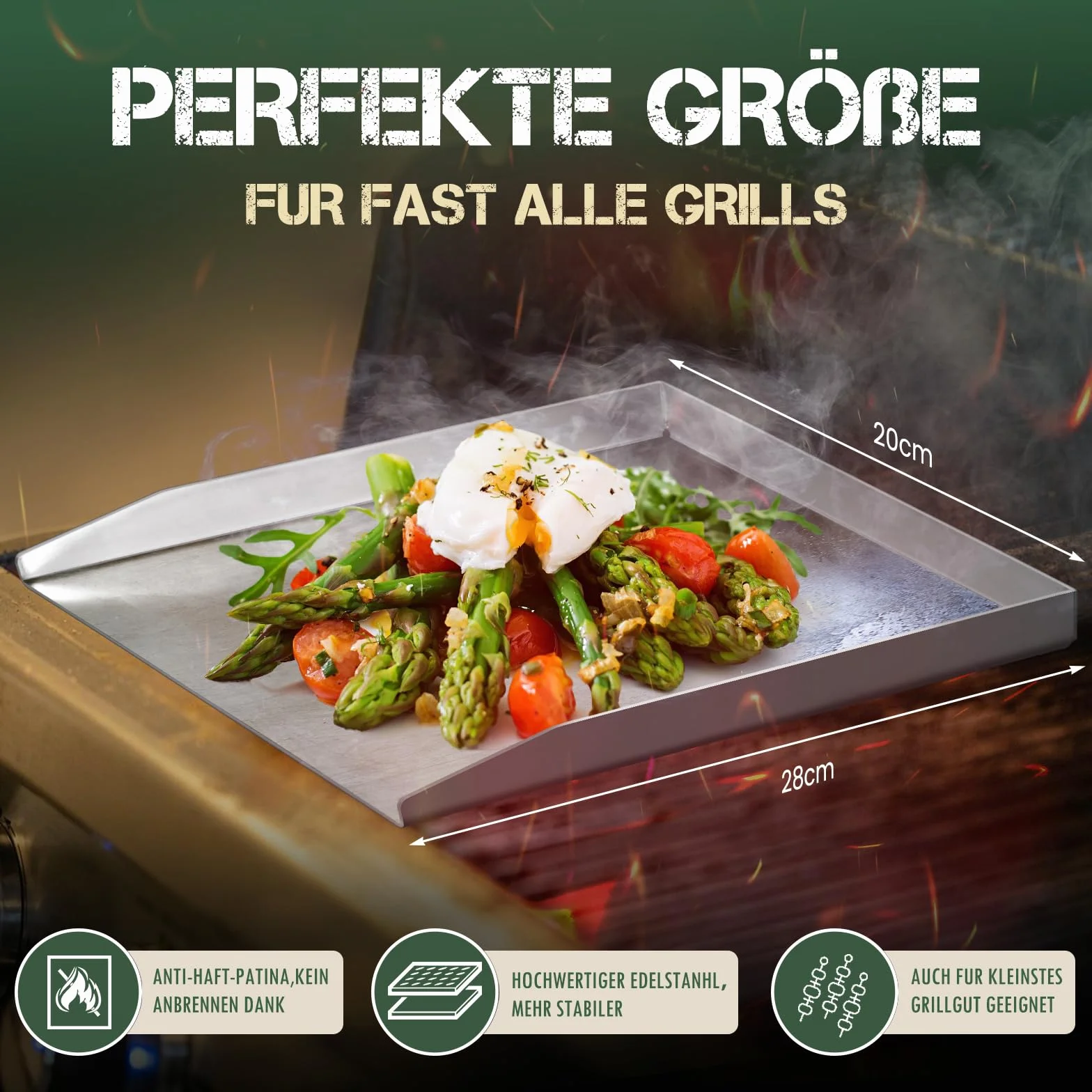 Płyta grillowa Plancha ze stali nierdzewnej 28x20 cm, akcesoria BBQ do grilla gazowego i węglowego