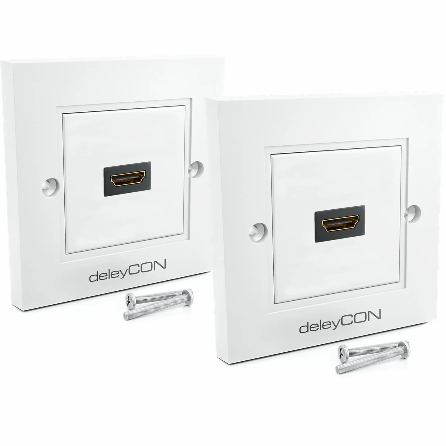 deleyCON HDMI Gniazdo Ścienne 2x Port Podtynkowy 4K 8K EARC Biały 80x80mm