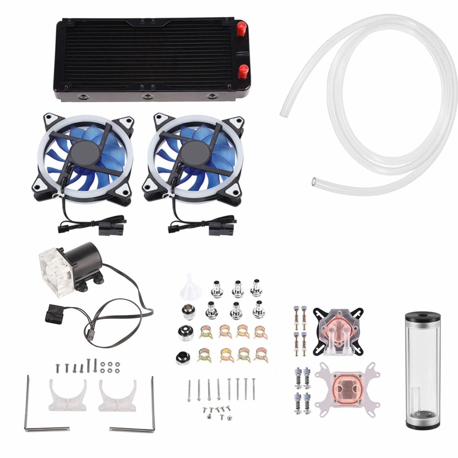 Cryfokt Zestaw Chłodzący do Komputera DIY z miedzianą podstawą, Blokiem Procesora/GPU, wodoodporną pompką i Radiatorem 240 Mm, Ulepszonym Elastycznym Wężem, Odpowiedni dla Entuzjastów Overclockingu