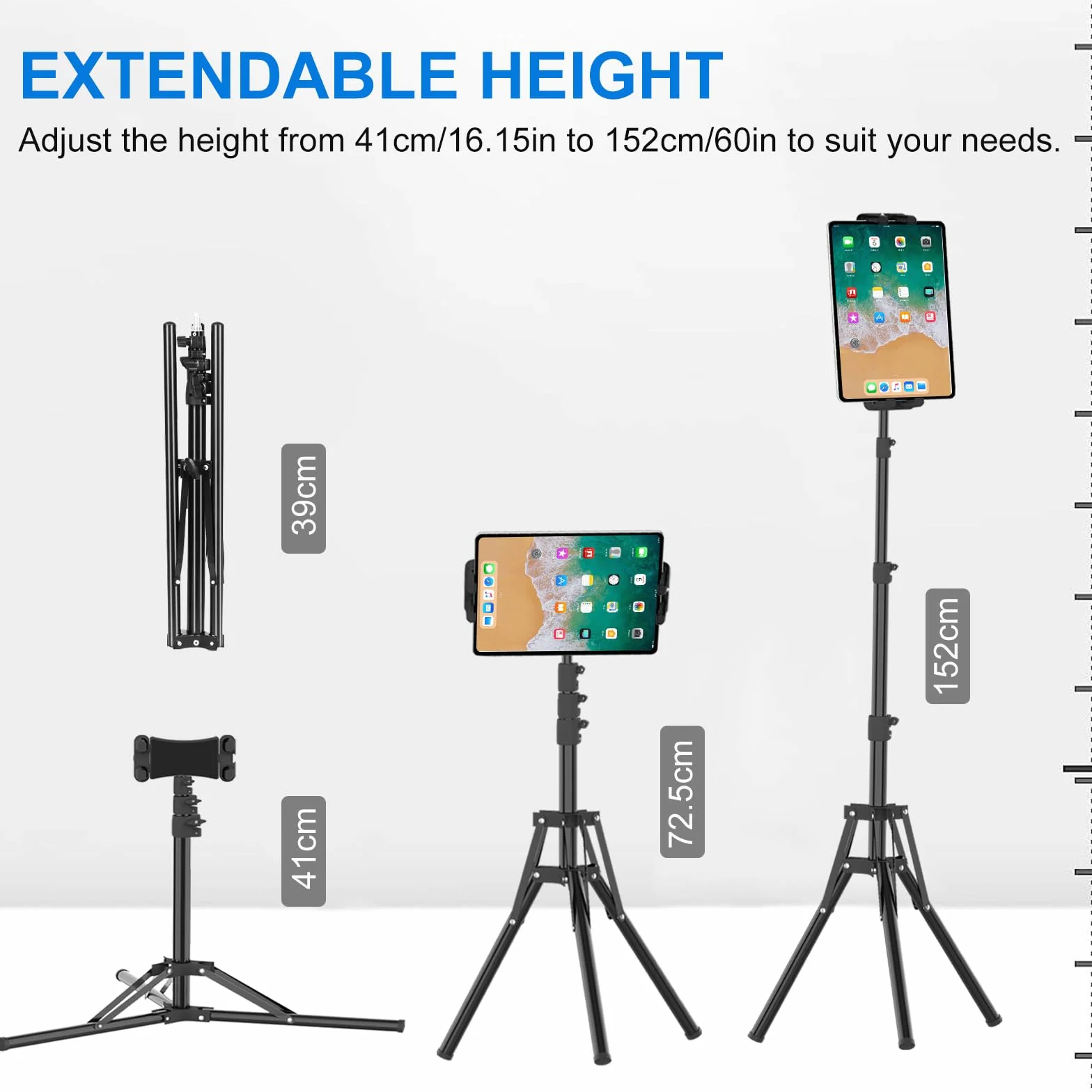 Statyw do iPada, Cenawin podłogowy statyw do tabletu z regulacją wysokości do 165 cm, obrotowy o 360°, statyw do tabletu dla iPad Pro, Air, Mini tabletów i telefonów o 4,7–13,5