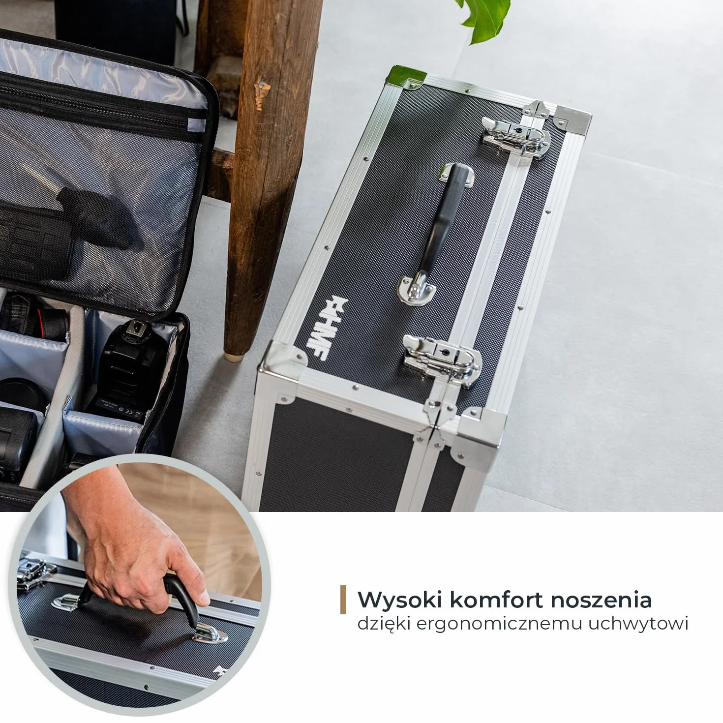 HMF 18441-02 walizka do przechowywania, walizka transportowa, rama aluminiowa, 48 x 32 x 22,5 cm, czarna
