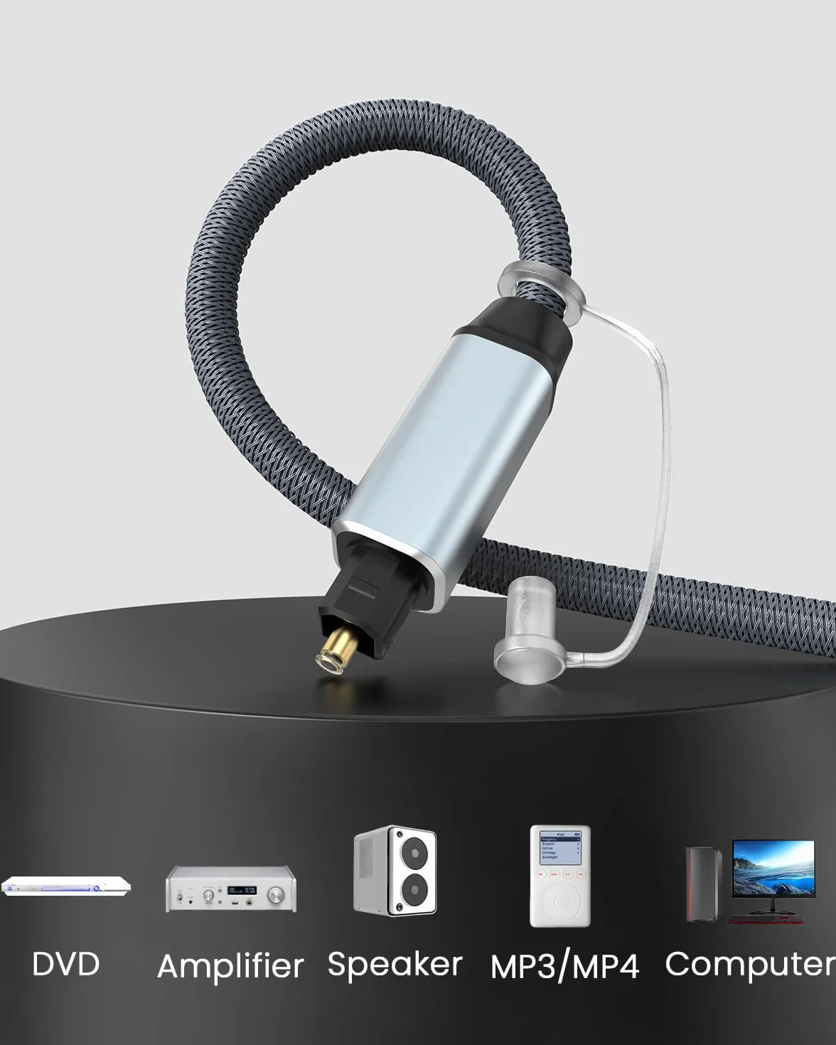 Optyczny kabel audio, nylonowy, pleciony Toslink, kabel optyczny do systemów soundbar stereo, kina domowego, Xbox/PS3/PS4/PS5, DVD, wzmacniacz, kabel światłowodowy, pozłacany 24-karatowym