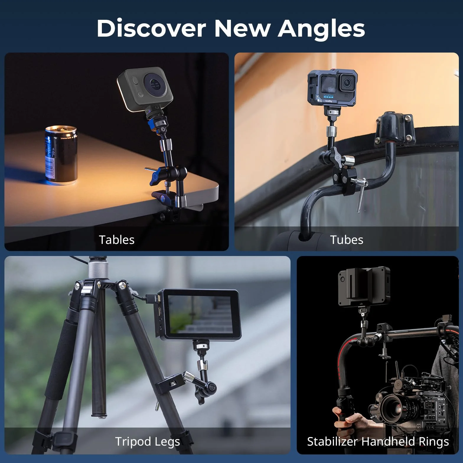 SMALLRIG Ramię Magic Arm 7 cali z zaciskiem w kształcie kraba, ramię ze śrubą 1/4"-20 i chowanymi bolcami, do kamer sportowych, monitorów, lamp wideo i mikrofonów - 5310