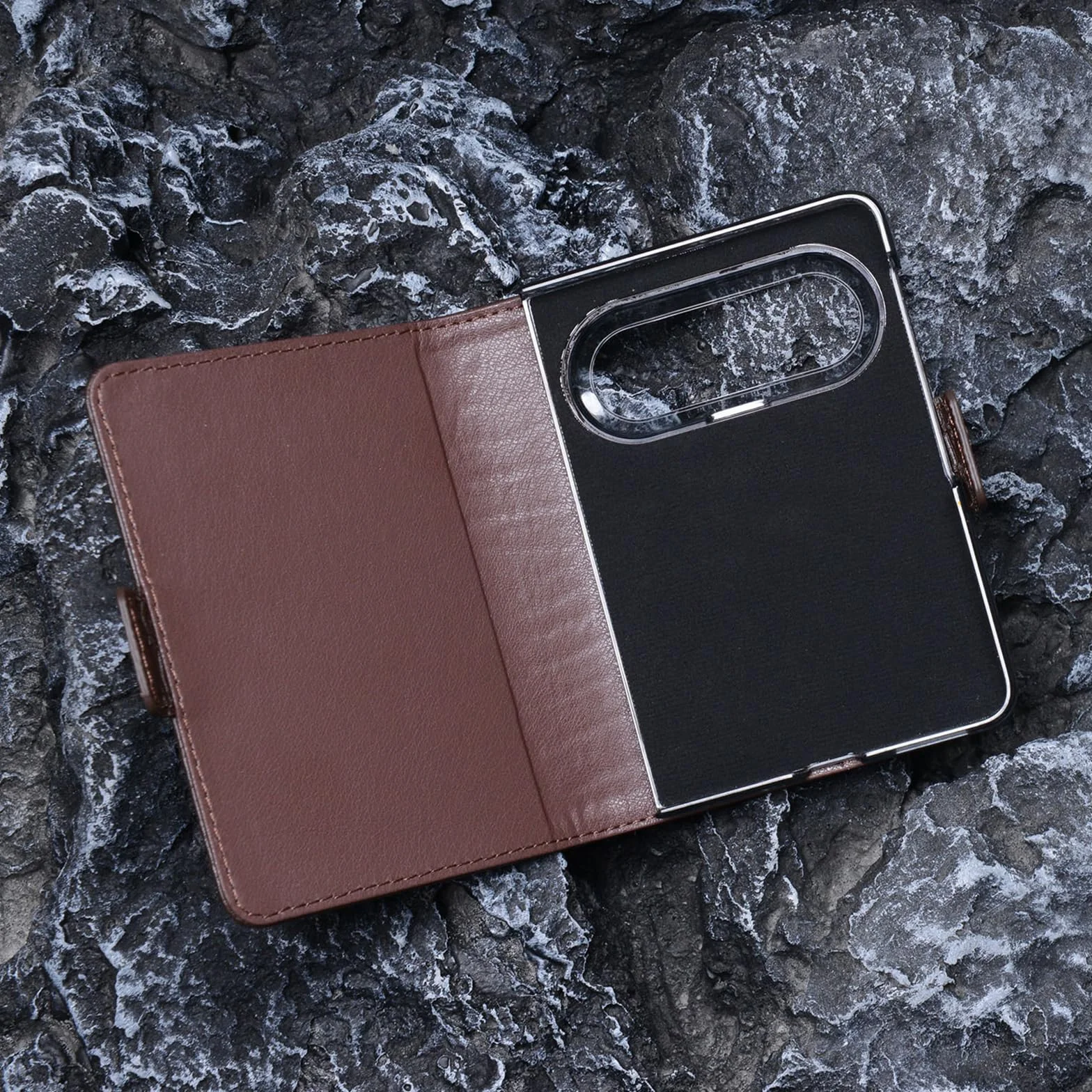 Etui z klapką do Huawei Pura X Max, zapięcie magnetyczne wzór liczi z prawdziwej skóry z etui ochronnym na aparat, brązowy, Pura X Max