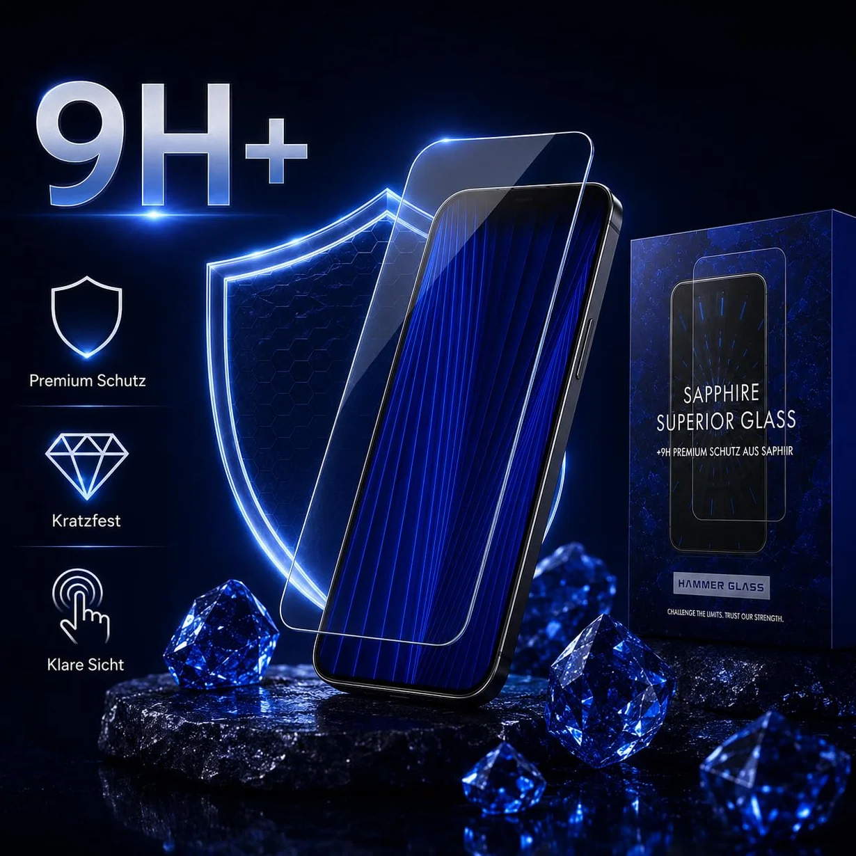 Hammer Glass 100% szafirowe szkło młotkowe do iPhone 17 Air Panzer szkło ochronne, ponad 9H twardość 9H + szkło ochronne na wyświetlacz z szafiru 6,55", łatwe narzędzie do montażu, ultra przezroczyste