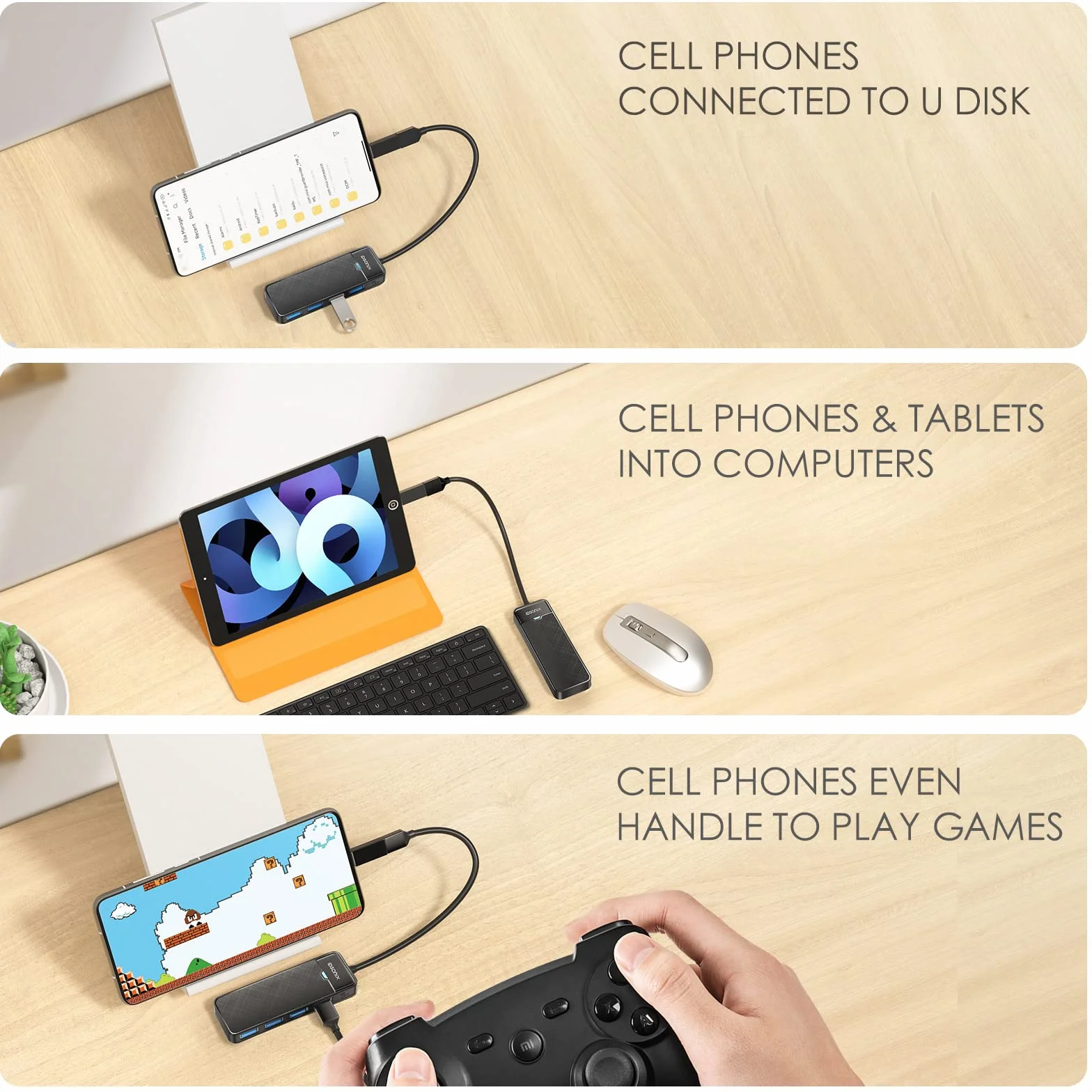 iDsonix Hub USB 3.0 z rozszerzonym kablem o długości 180 cm, 4-portowy hub USB 3.0, ultra cienki rozdzielacz USB, adapter wieloportowy do laptopa, komputera, MacBooka, pendrive'a, czarny