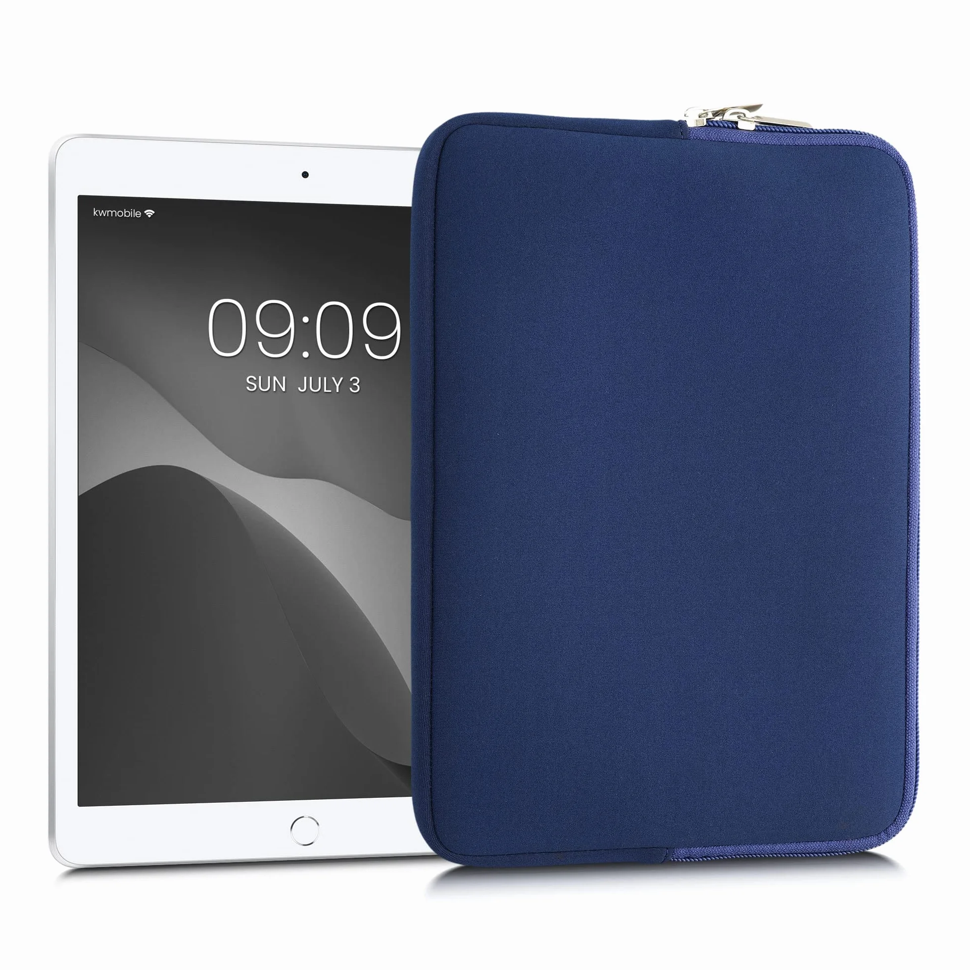 kwmobile Neoprenowe etui kompatybilne z tabletem 24.6 cm-27.9 cm, uniwersalne etui z zamkiem błyskawicznym, ciemnoniebieskie