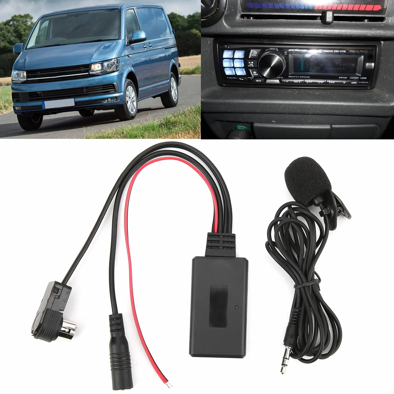 Akozon Adapter Bluetooth AUX, Samochodowy Kabel AUX Bluetooth 5.0 z Mikrofonem Pasuje do Alpine KCA-121B AI-NET CDA-9857 CDA-9886 CDA-117