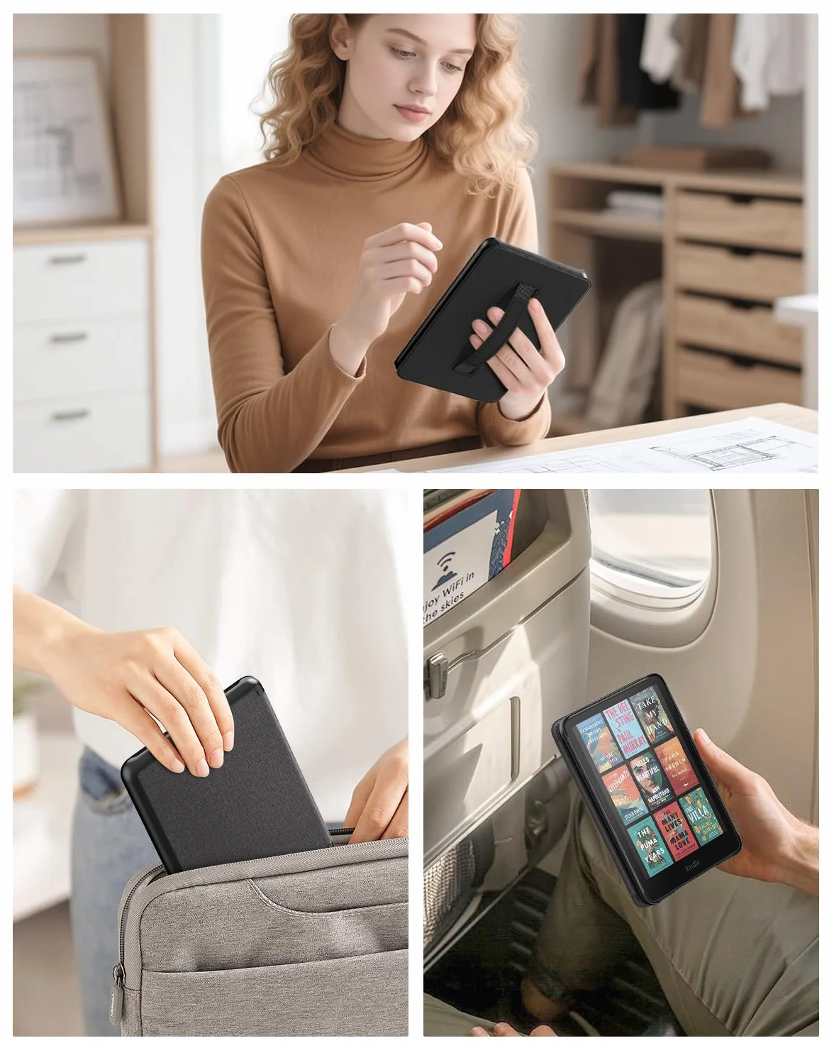 MoKo Case for 7" Kindle Paperwhite 12th Gen 2024 & Colorsoft, Denim Black | Compatible with Kindle Colorsoft Signature Edition 2024, Lightweight Cover with Hand Strap, Auto Wake/Sleep