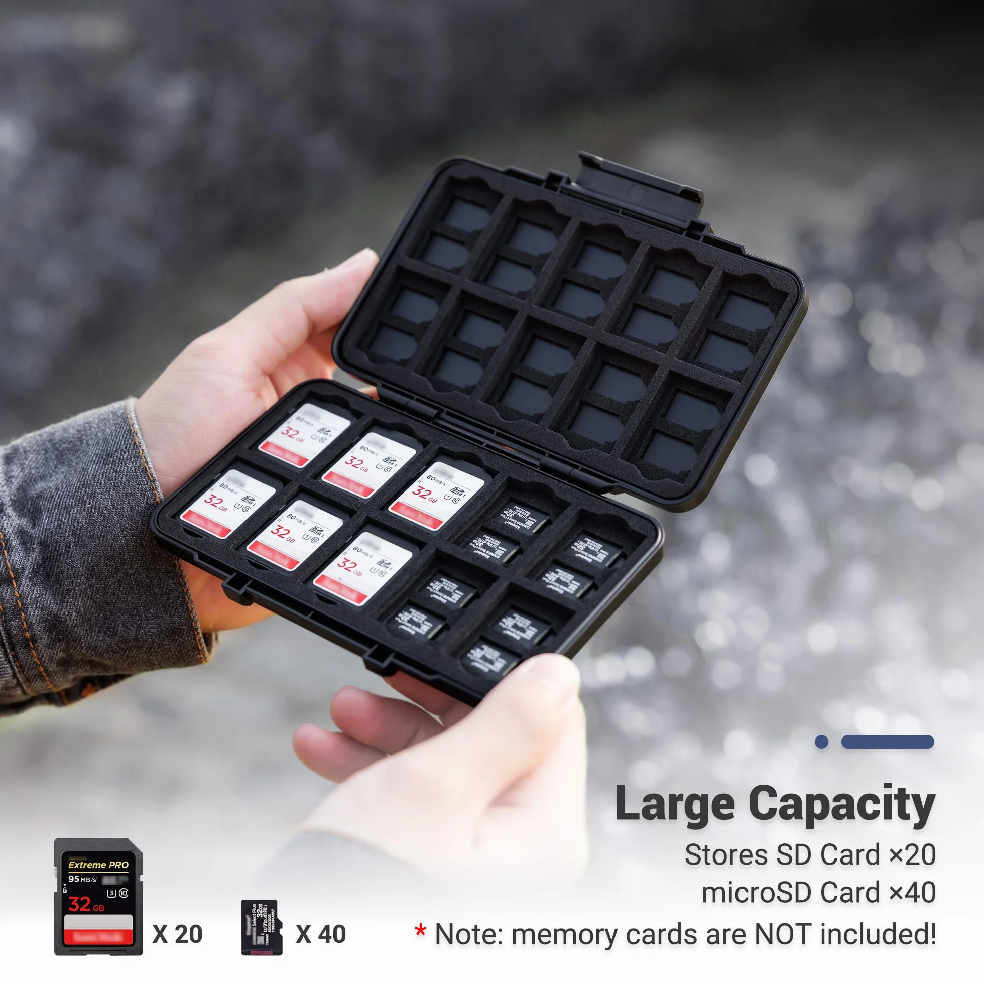 JJC Etui na karty pamięci z 60 przegródkami na 40 Micro SD SDXC SDHC 20 SD SDXC SDHC, Anti-Shock Micro SD TF etui na karty SD Organizer do przechowywania kart SD