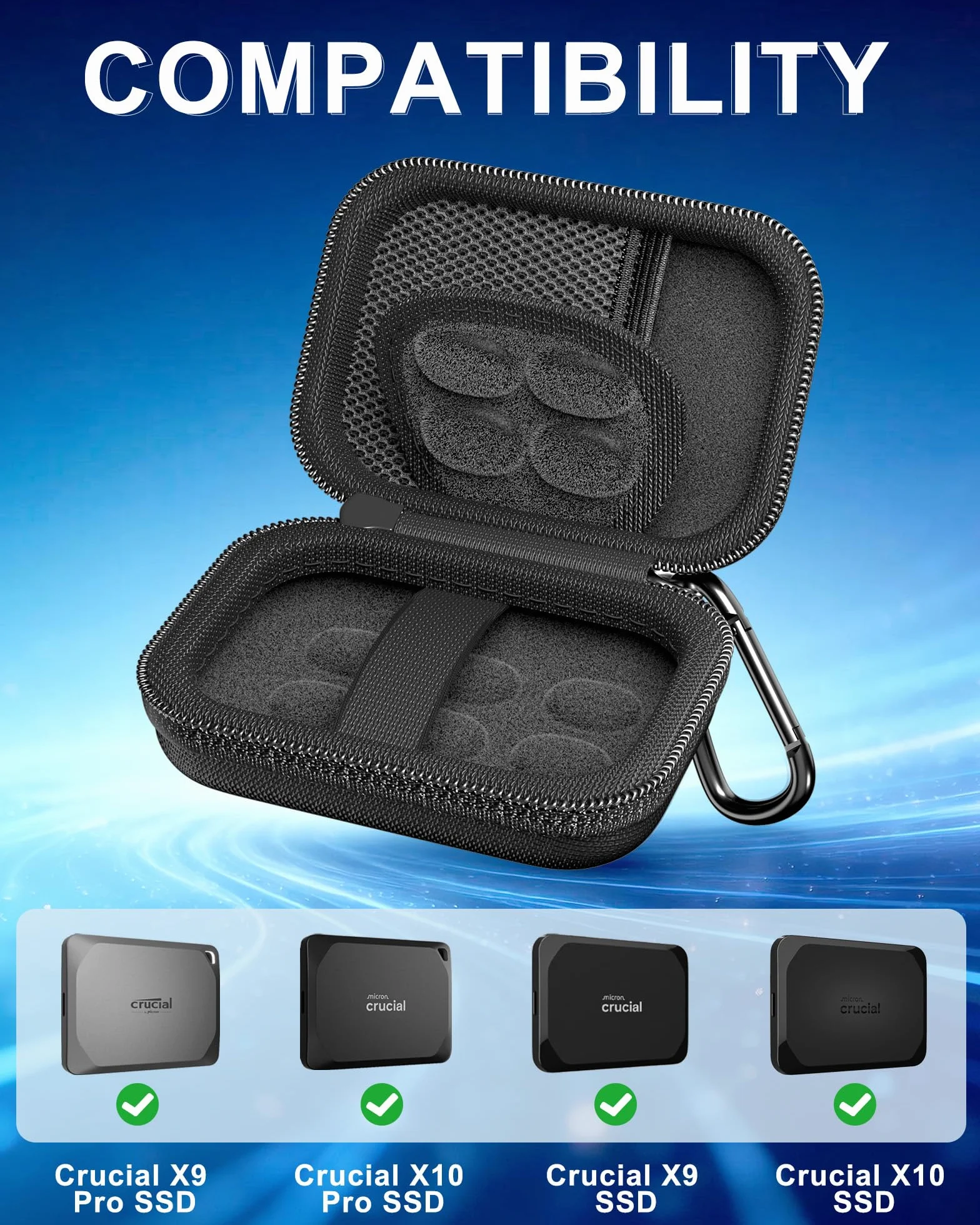 ProCase Twardy futerał na przenośny dysk SSD Crucial X10/X9/X10 Pro/X9 Pro, odporny na wstrząsy organizer podróżny