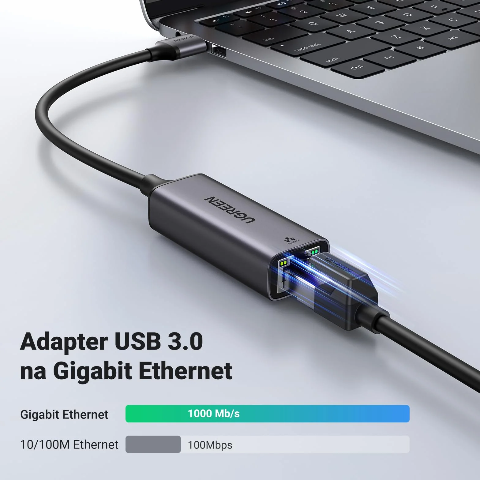 UGREEN Karta Sieciowa USB 3.0 Karta Lan RJ45 1000 Mbps Zgodna z Mac OS Windows 10 8 7 Linux PC Laptop Switch Xiaomi MiBox itp.（Czarny）