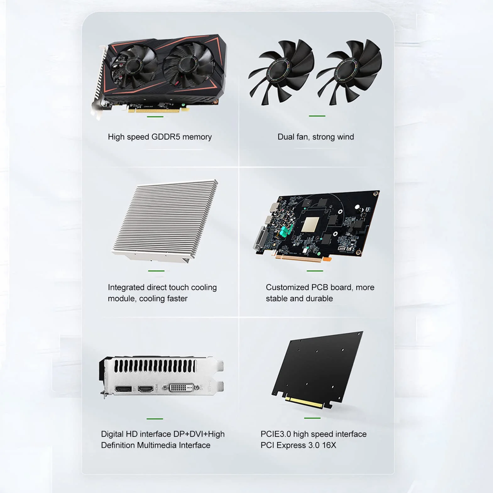 Karta Graficzna RX550 4G GDDR5, Obsługa 128 Bitów DP DVI HDMI PCI Express 2.0, Podwójne Wentylatory Chłodzące GPU PC do Gier Wideo Karty Graficzne do Komputera