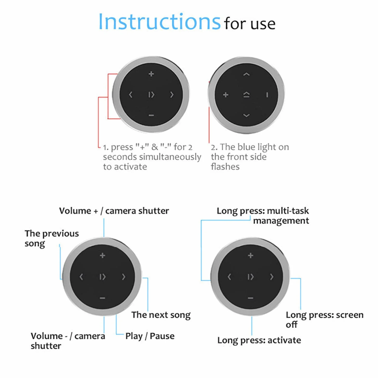 Bezprzewodowy Pilot Bluetooth do Kierownicy Samochodu, Kompatybilny z iPhone i Android