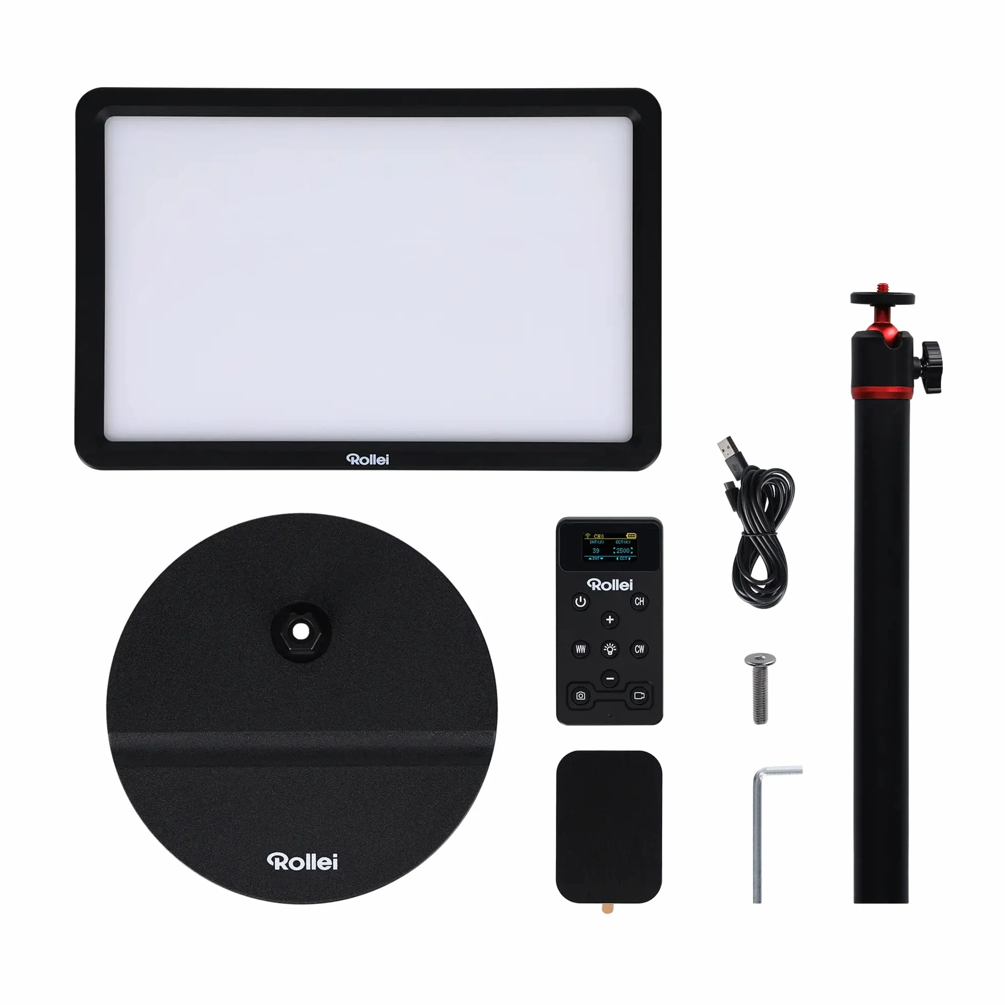 Rollei Lumis Key Light Pro, światło wideo, światło strumieniowe CRI 90+ 2500-9000K, z panelem LED i pilotem Bluetooth, do zdjęć, wideokonferencji TikTok Live Stream, światła, fotografia