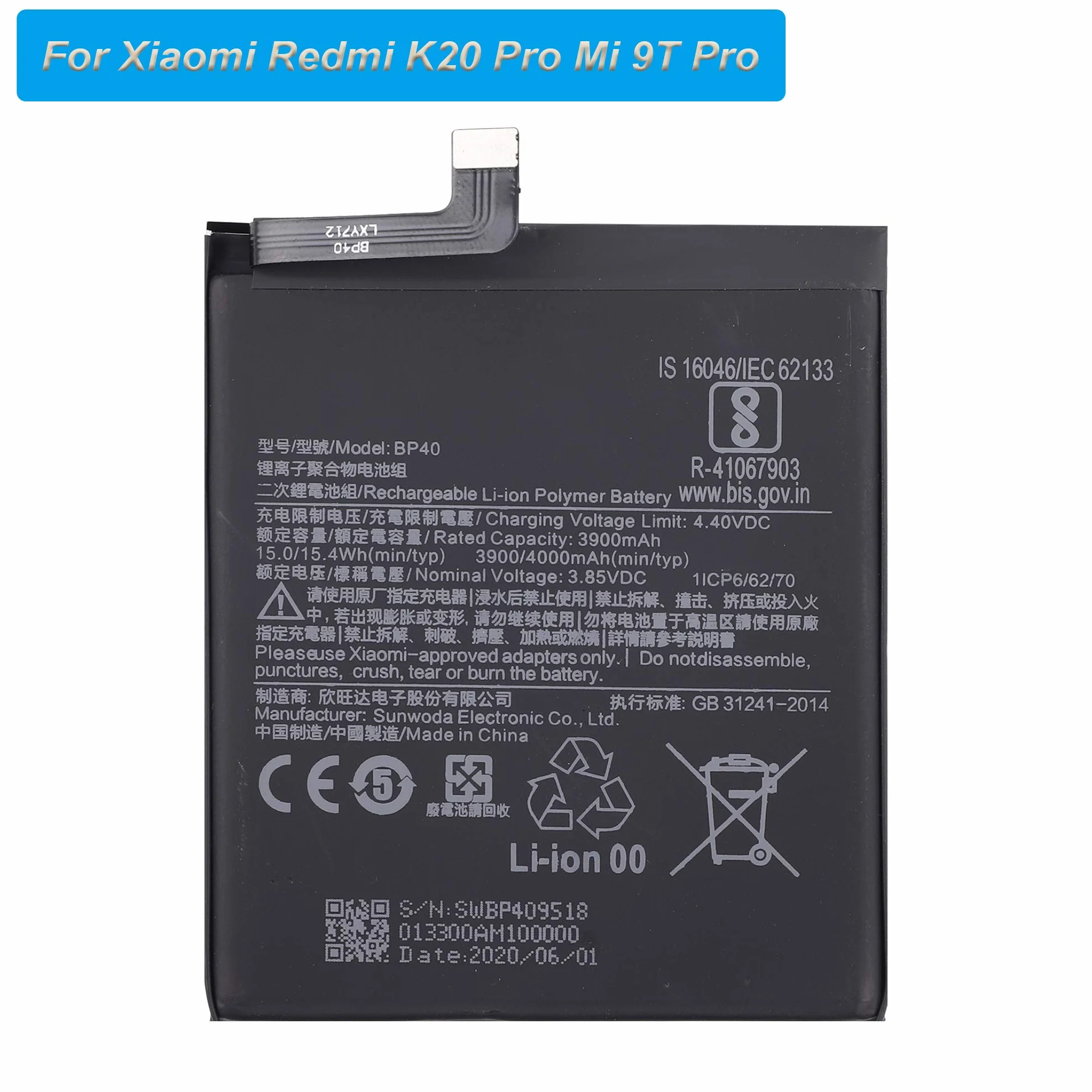 Akumulator zamienny BP40 kompatybilny z Redmi K20 Pro Mi 9T Pro z narzędziami
