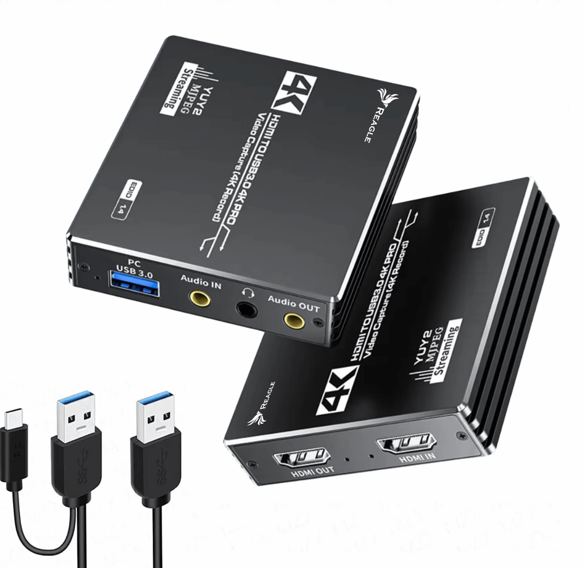 Reagle HDMI Video Capture Card 4K 60Hz USB 3.0 YUY2 OBS HDCP Game Capture do konsoli, kamery Plug & Play Stereo Audio HDMI Loop-Out aluminiowa obudowa