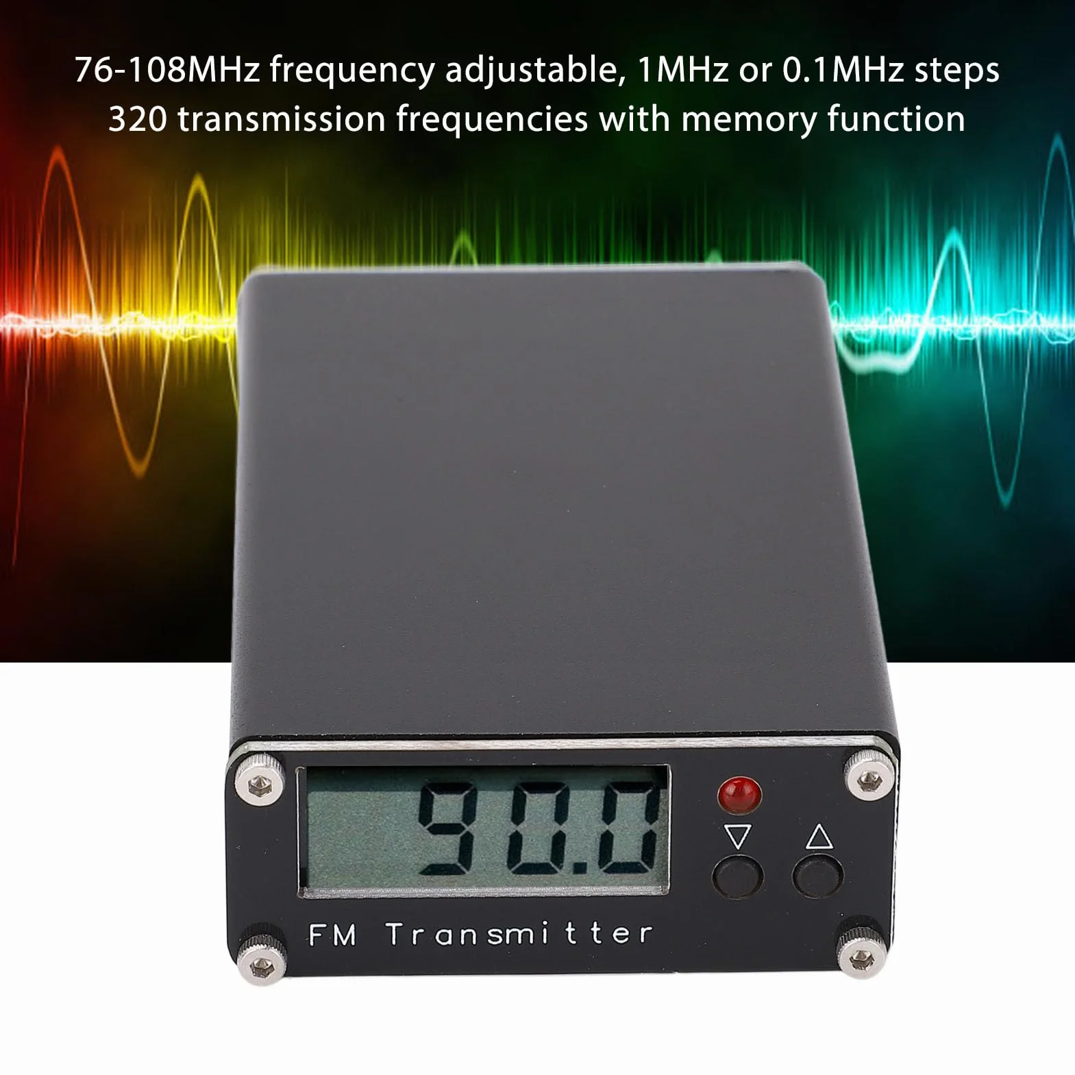 Nadajnik FM, Ministacja Radiowa Stereo, Nadajnik Audycji FM, Częstotliwości Stereo 320, Zasięg 0,5 W, 2 Km, Regulacja 76-108 MHz z funkcją Pamięci, do Nadajników-odbiorników