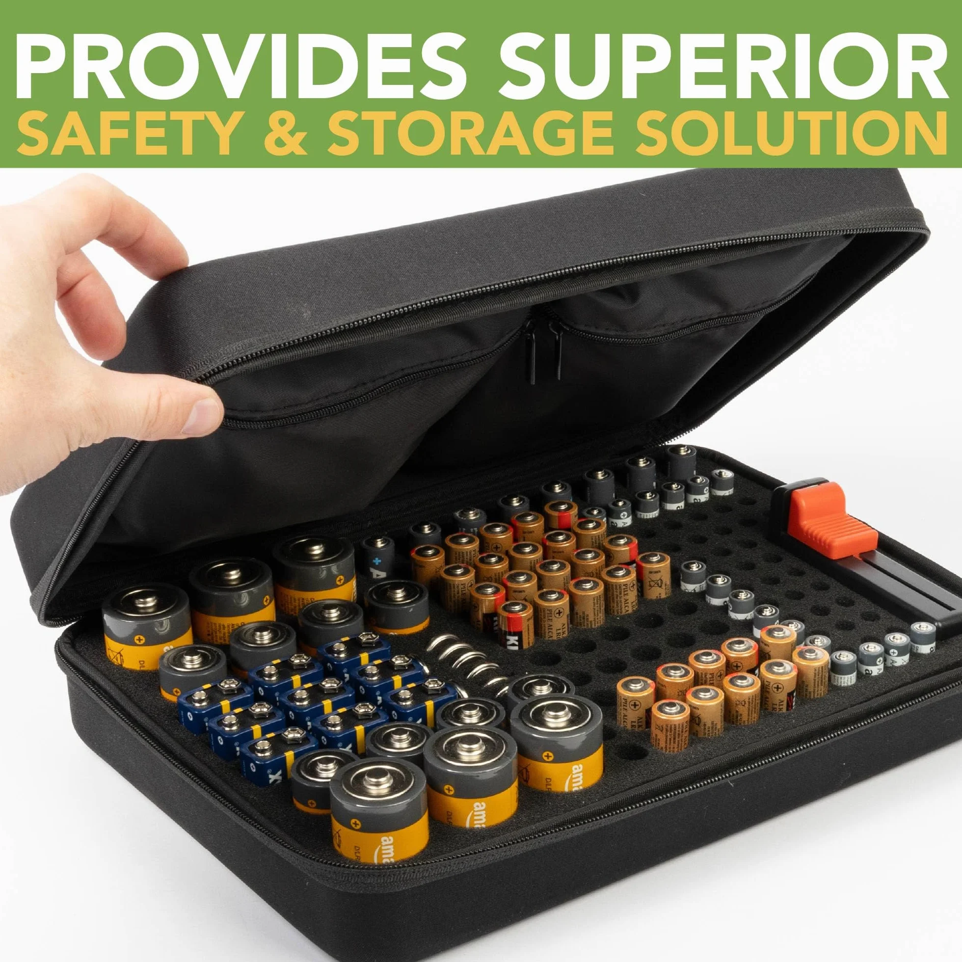 BLOSTM Organizer na baterie z testerem BT-168, pojemnik na 140 baterii AAA, AA, 9V, C, D, ogniw guzikowych