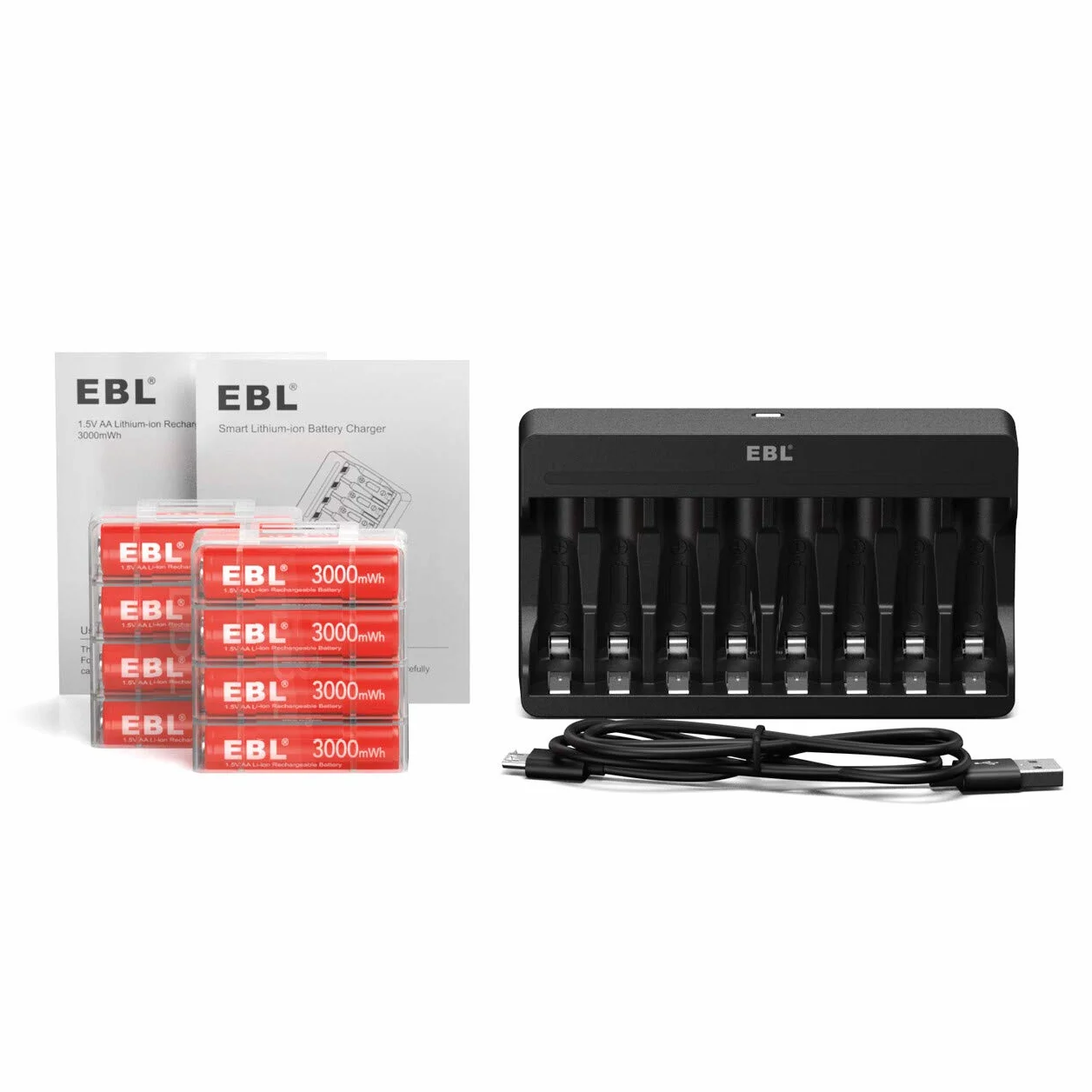 EBL Pakiet baterii AA 3000 mAh 1.5 V z ładowarką M7012 LED Micro USB