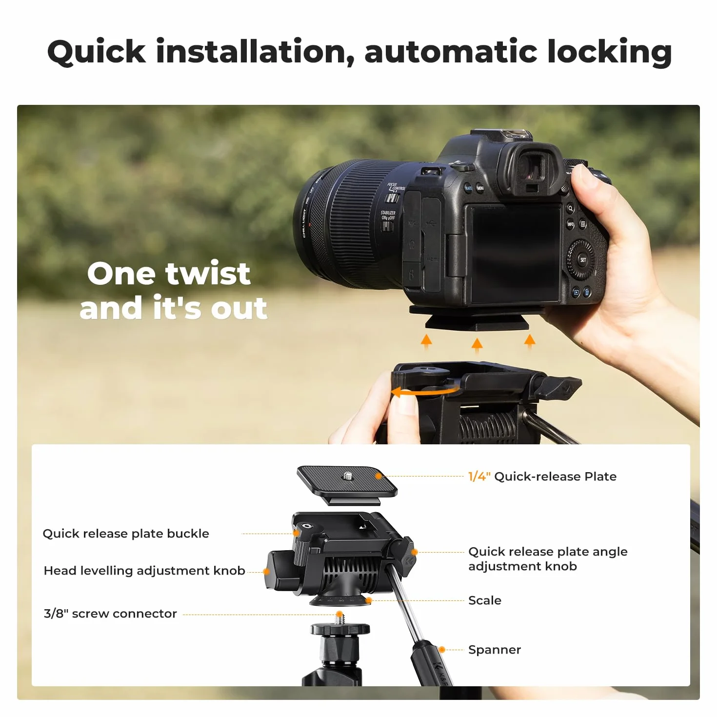 K&F Concept Statyw do aparatu, 196 cm, statyw wideo, nowy lekki statyw podróżny, tripod z 3-drożną głowicą, aluminiowy statyw do lustrzanki cyfrowej, statyw do smartfona z uchwytem na telefon
