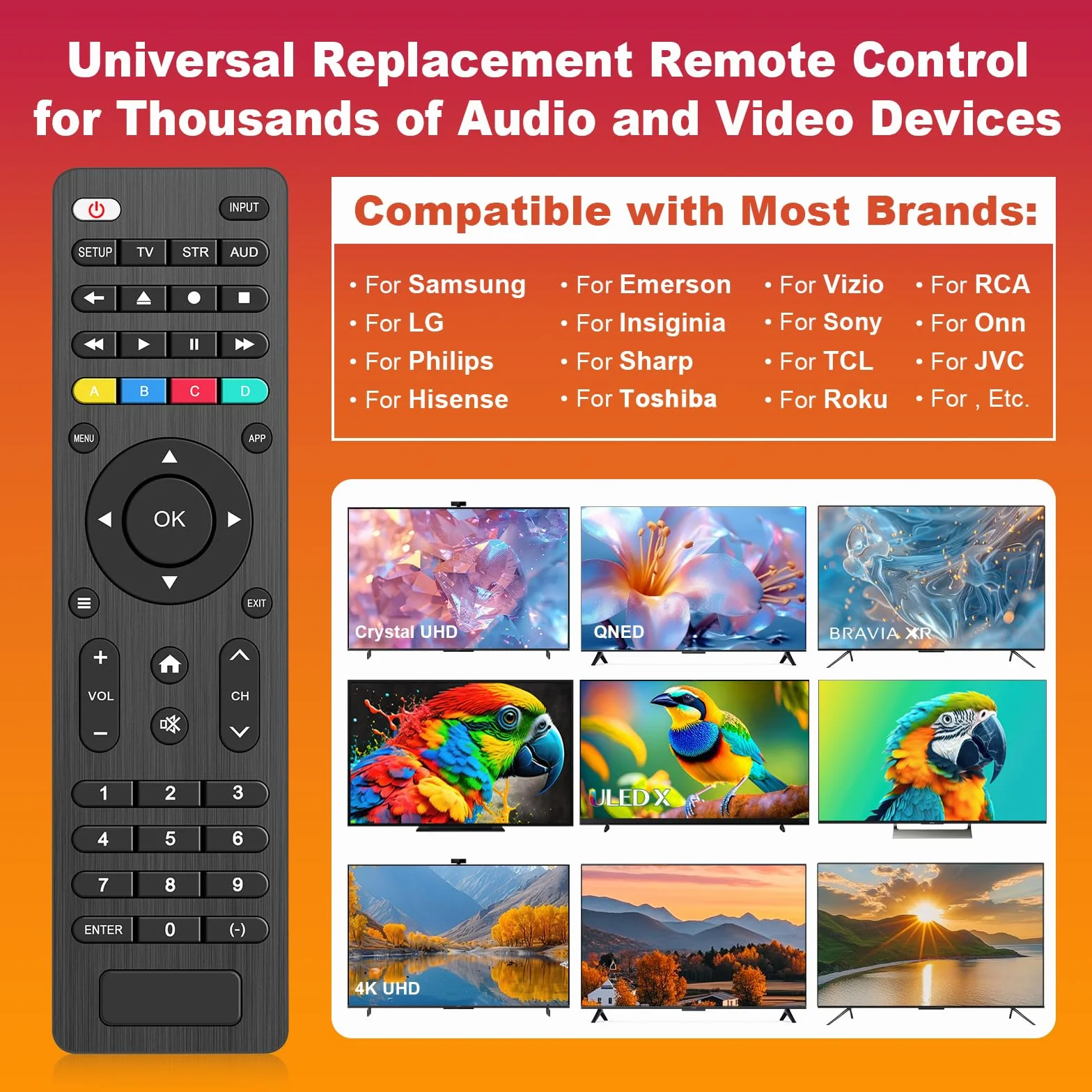 Uniwersalny pilot do telewizora Samsung, LG, Vizio, TCL, Hisense, Sony, Philips, Sharp i inne, markowe telewizory Smart, odtwarzacze strumieniowe, soundbar audio i odtwarzacze DVD/Blu-ray