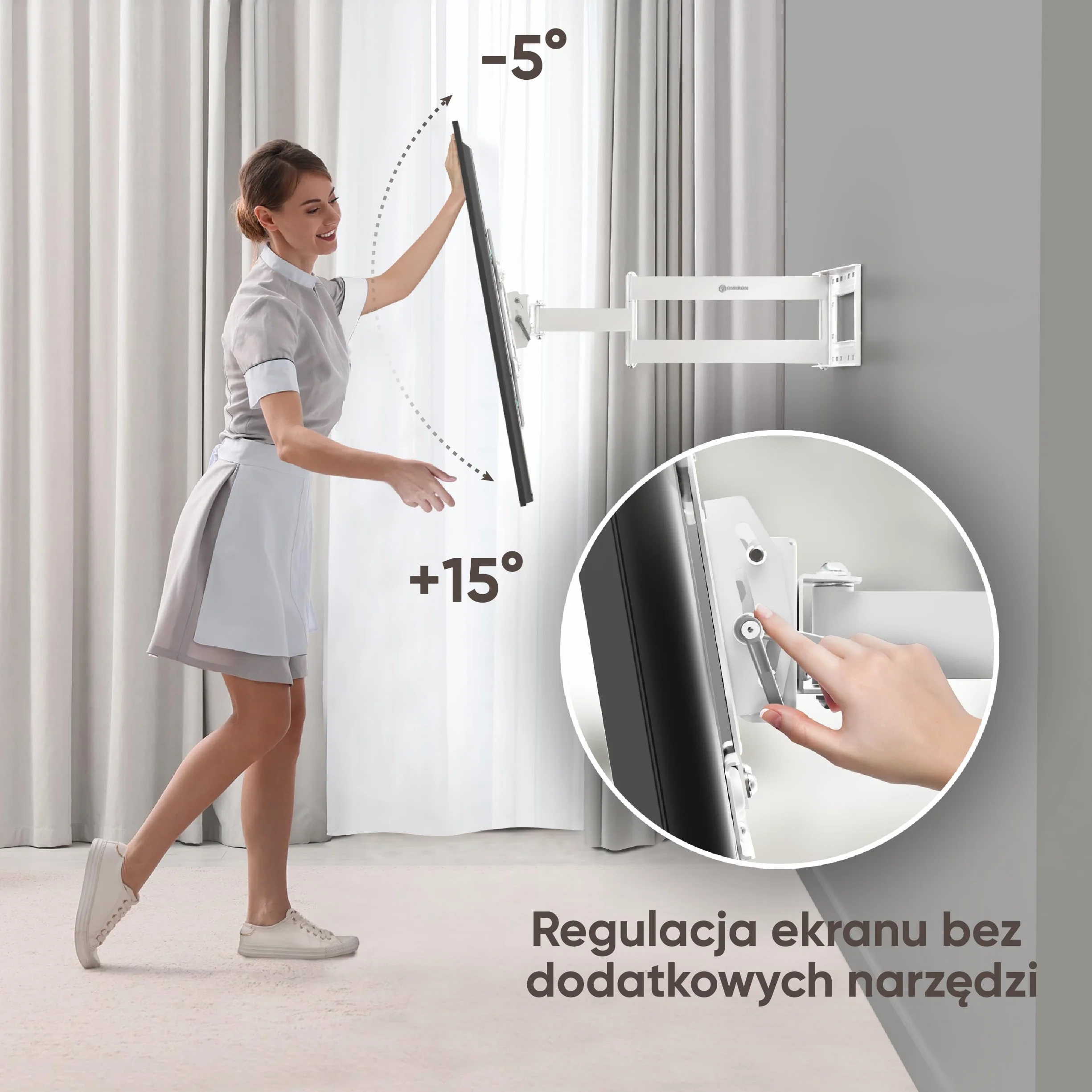ONKRON M7L uchwyt ścienny do telewizora 40-75 cali uchwyt ścienny do płaskich i zakrzywionych LED LCD QLED OLED monitory wychylne (180°) nachylenia (-5° … +15°) wysuwany (110-711 mm) VESA biały