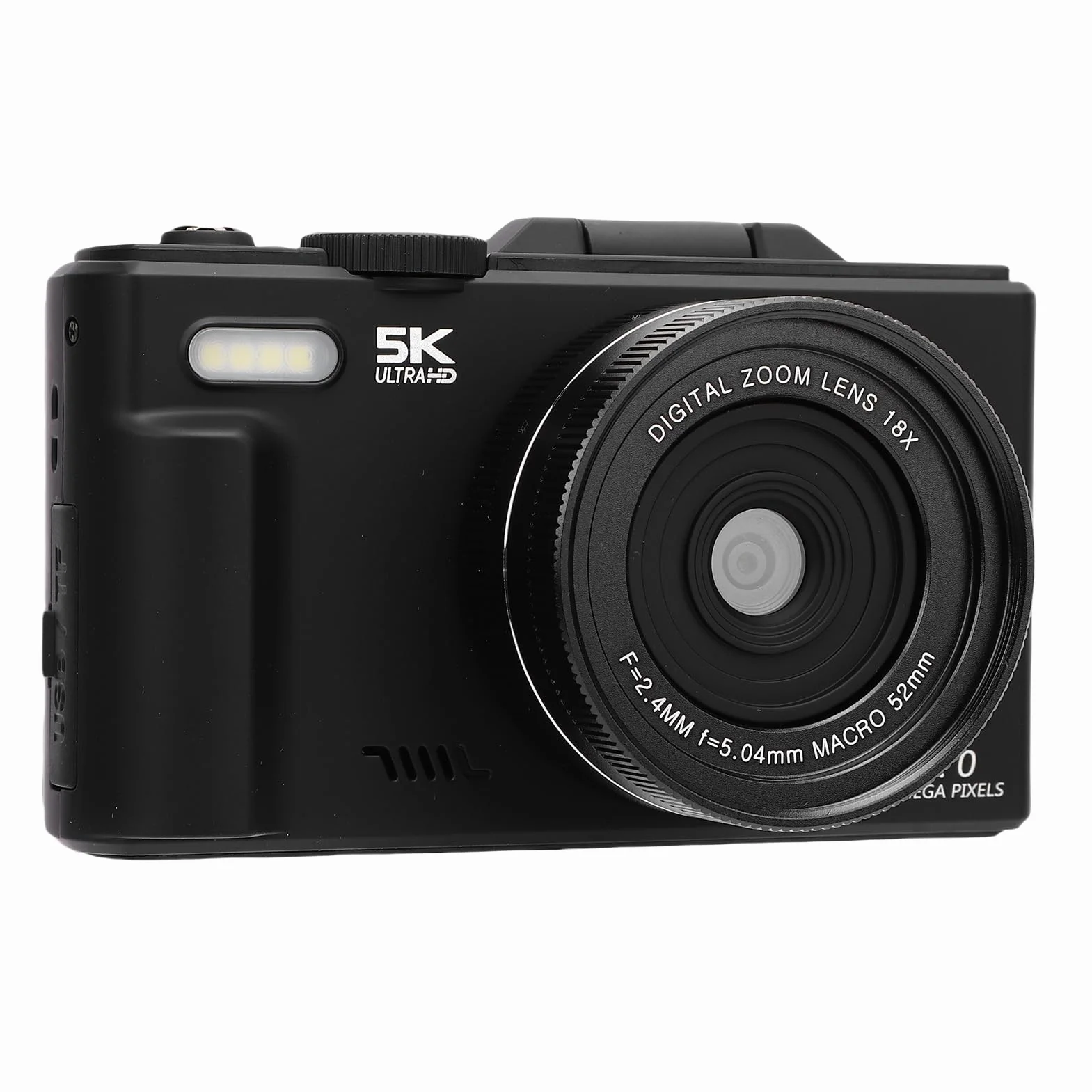 Asixxsix Aparat cyfrowy 5K, aparat podróżny z zoomem 18x i rozdzielczością 75 MP, WiFi, 3-calowym ekranem obracanym o 180 stopni i lampą LED, do robienia selfie podczas podróży (BLACK)