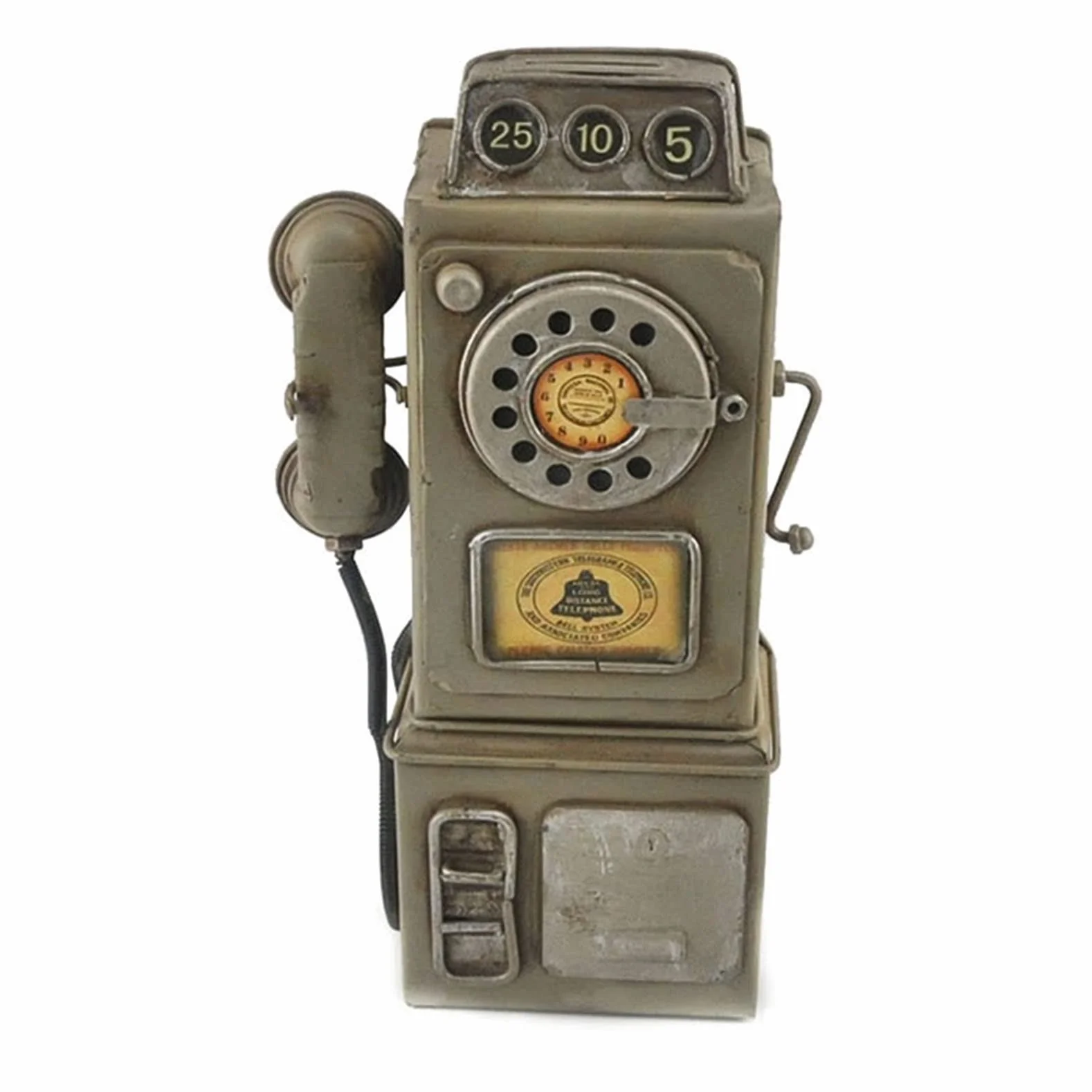 Retro telefon naścienny, antyczny metalowy telefon z obrotową tarczą do domu, biura, kawiarni, baru, figurka
