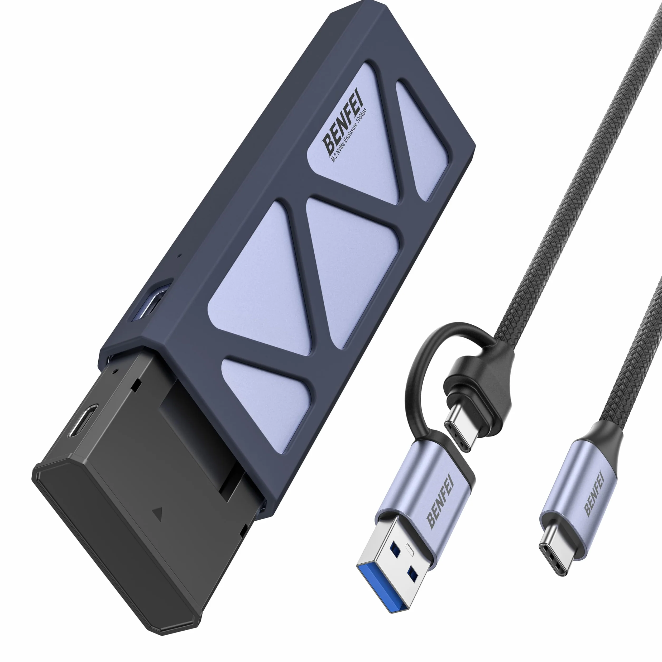Benfei Obudowa SSD M.2 NVMe bez użycia narzędzi, adapter USB-C (10 Gb/s) do M.2 i B&M, ochrona przed utratą prądu, kompatybilna z dyskami SSD 2230/2242/2260/2280