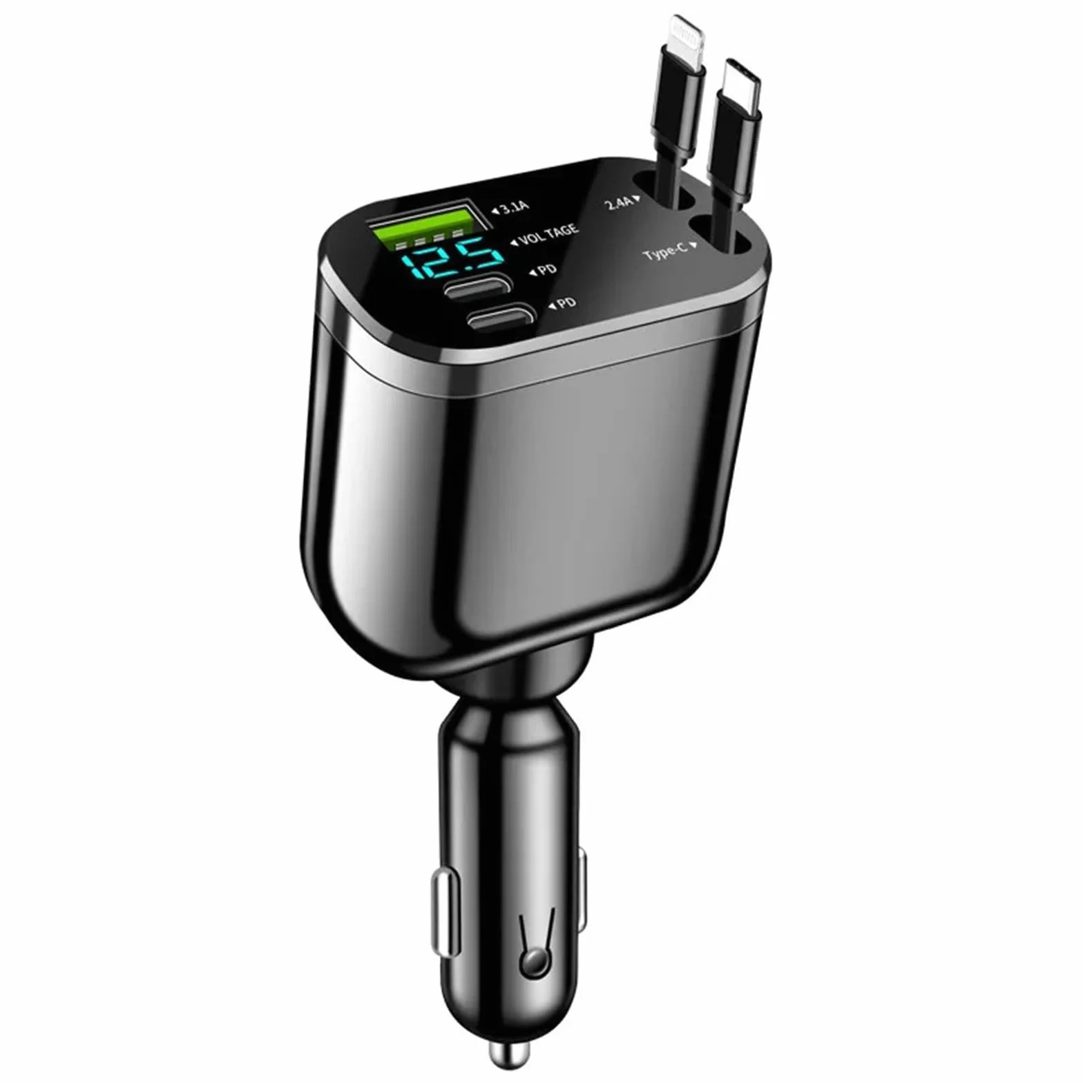 Kabel teleskopowy do szybkiego ładowania 120/90/66 W, 4 w 1, 2 porty USB, adapter, kompatybilna zapalniczka(90W)