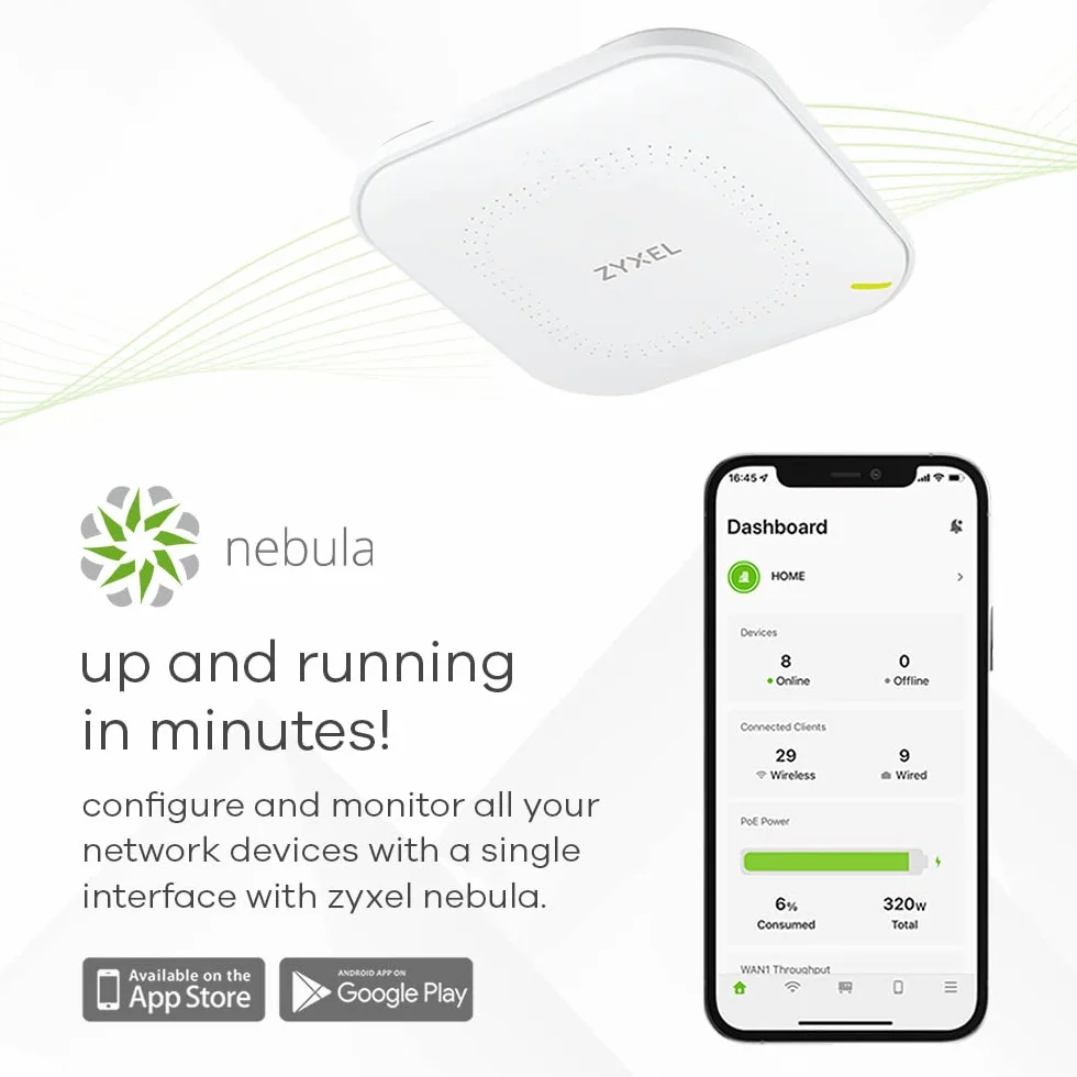 Zyxel Multi-gig WiFi 6 AX3000 PoE Punkt dostępowy dla małych firm, łącze nadrzędne 2,5 G PoE, z anteną 3x3 + 2x2 MU-MIMO, zarządzany przez aplikację Nebula/chmurę lub autonomiczny [NWA50AX Pro]