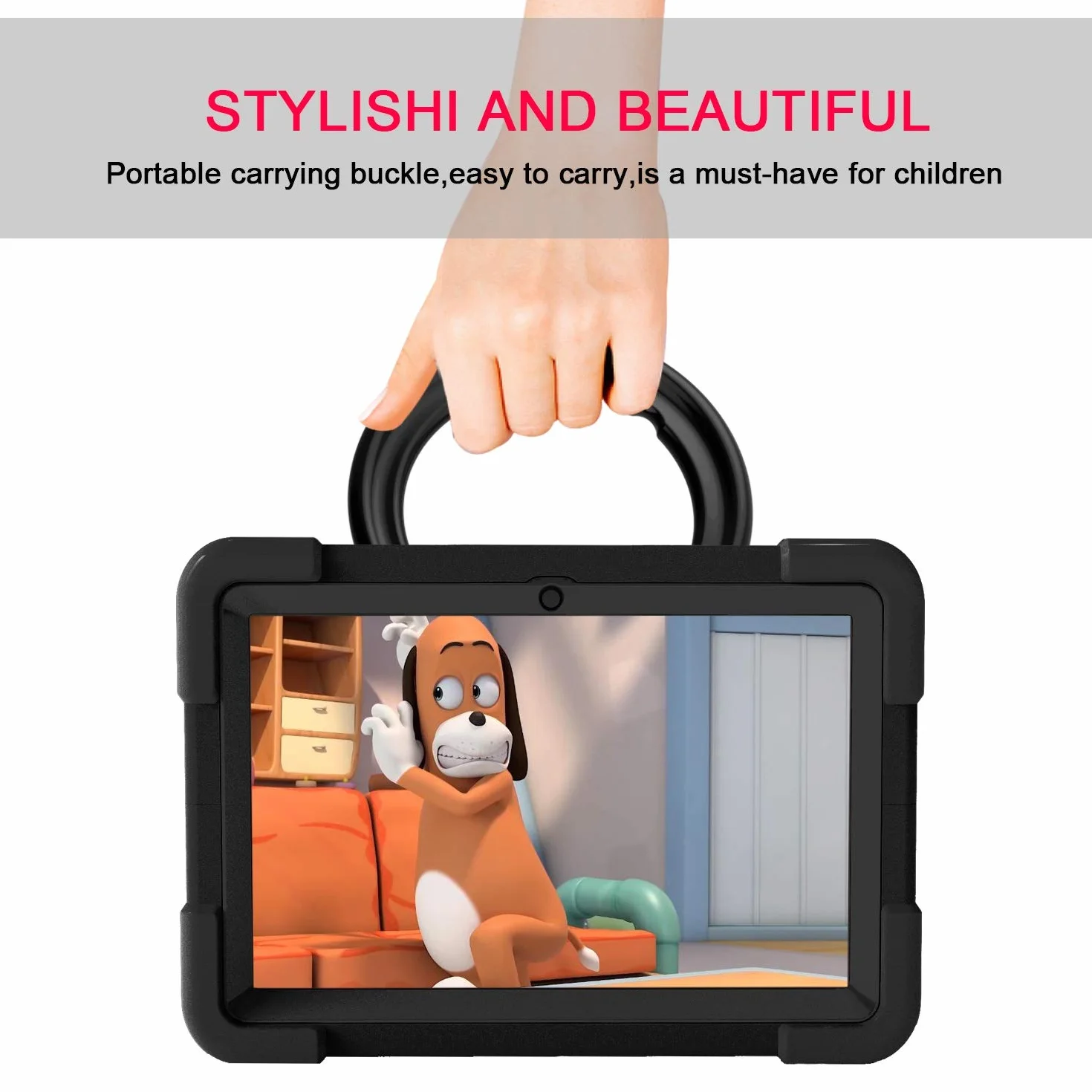 Pokrowiec na tablet dla dzieci do Kindle Fire HD8, ze składanym uchwytem, obrotową podpórką, wytrzymałe, odporne na wstrząsy etui ochronne (czarne)