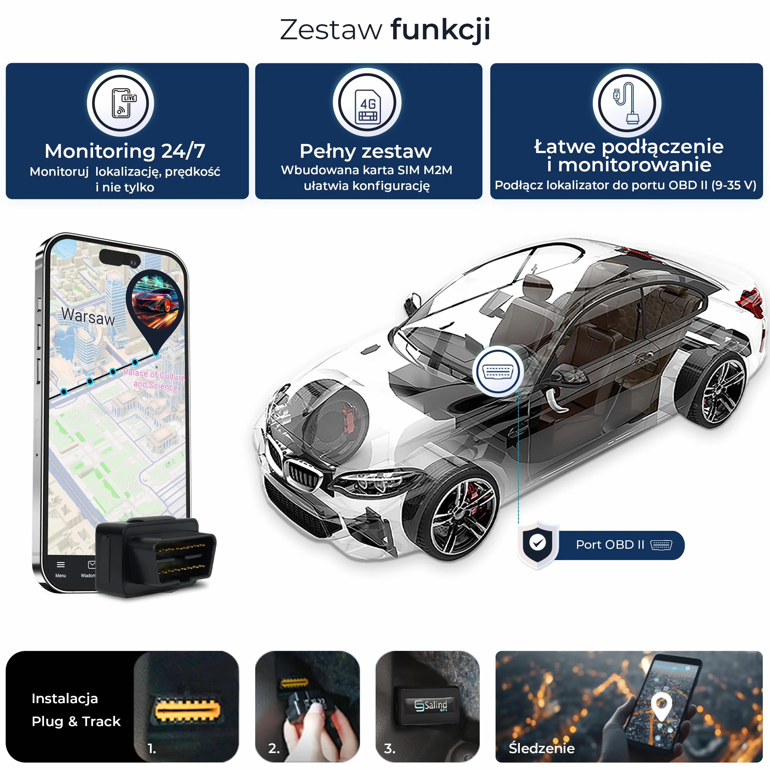 Salind 08 4G Lokalizator GPS OBD2 Do Samochodów Pojazdów – Plug&Play – Śledzenie Na Żywo – Historia Lokalizacji – Powiadomienia Alarmowe, Geoogrodzenie – Ochrona Przed Kradzieżą