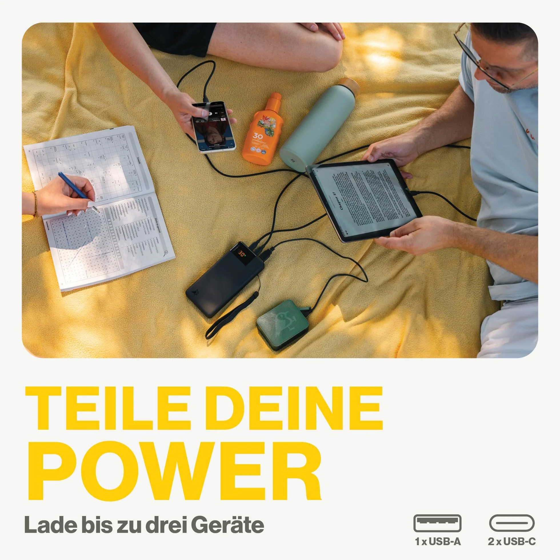 Powerbank 20 000 mAh, wyświetlacz LED, 2 x USB-C, 1 x USB-A, przenośna ładowarka 65 W, PD do telefonów i laptopów, ładowanie Pass-Through, powierzchnia Soft-Touch, Powerbird czarny w opakowaniu